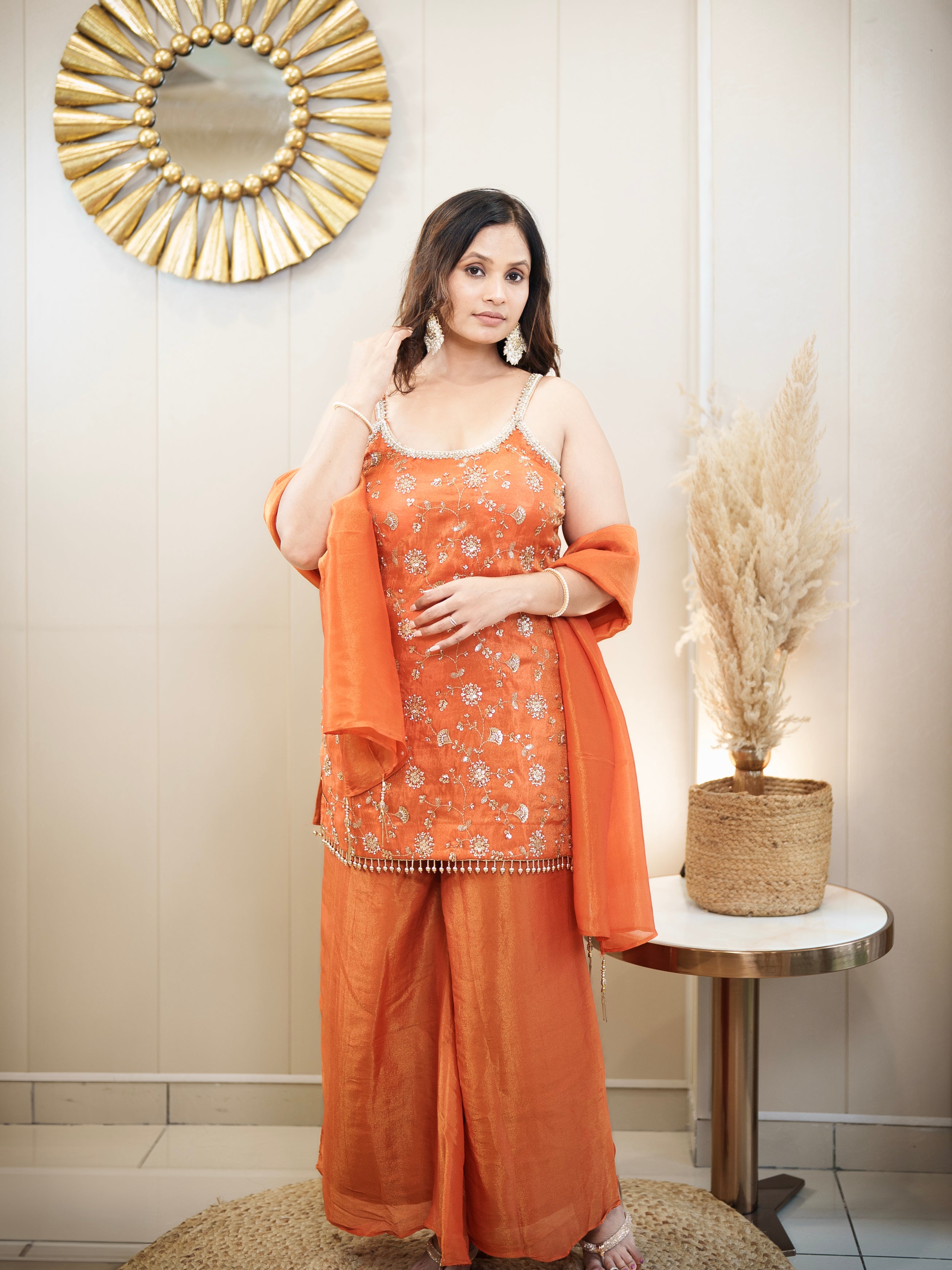 Festive Embroidered Orange Kurta Set