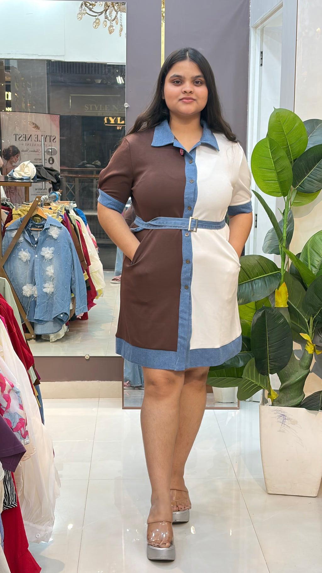 Denim touch dress| Short Dress
