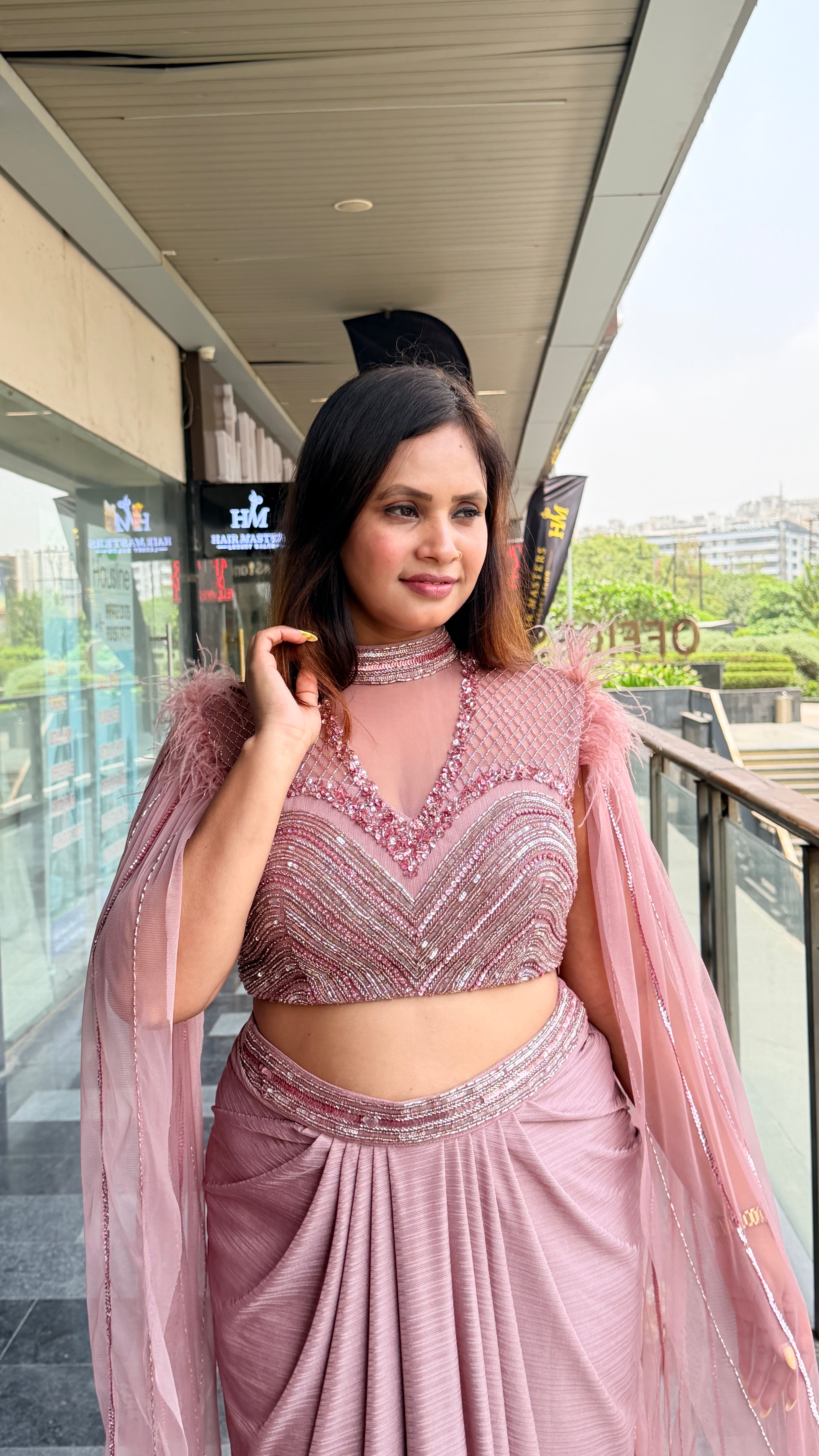 Blush Royale Drape Set|Indo Western Dress