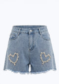 The Crystal Heart Frayed Denim Shorts