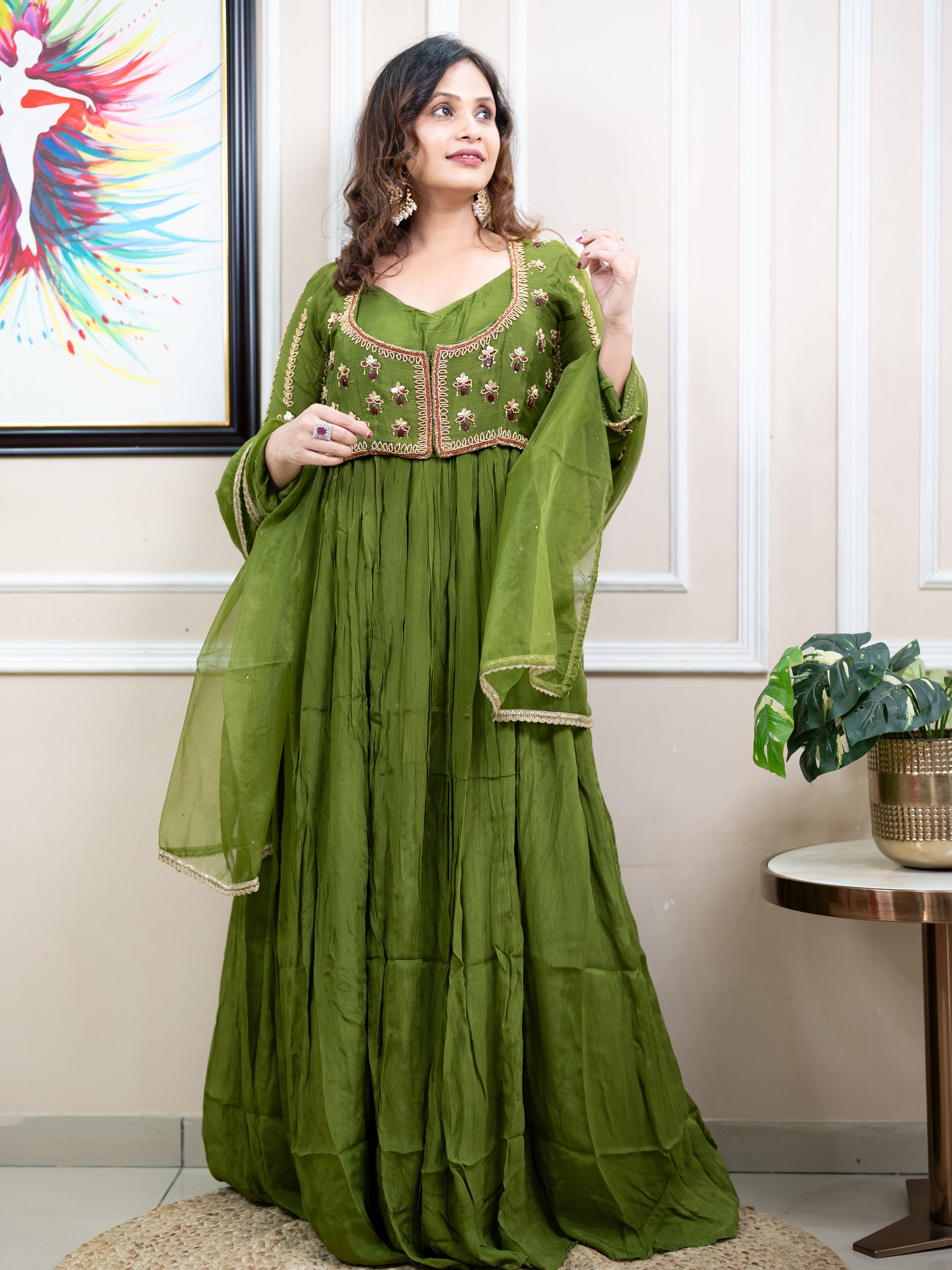 Long Gown With Heavy jacket work | Ethnic Gown