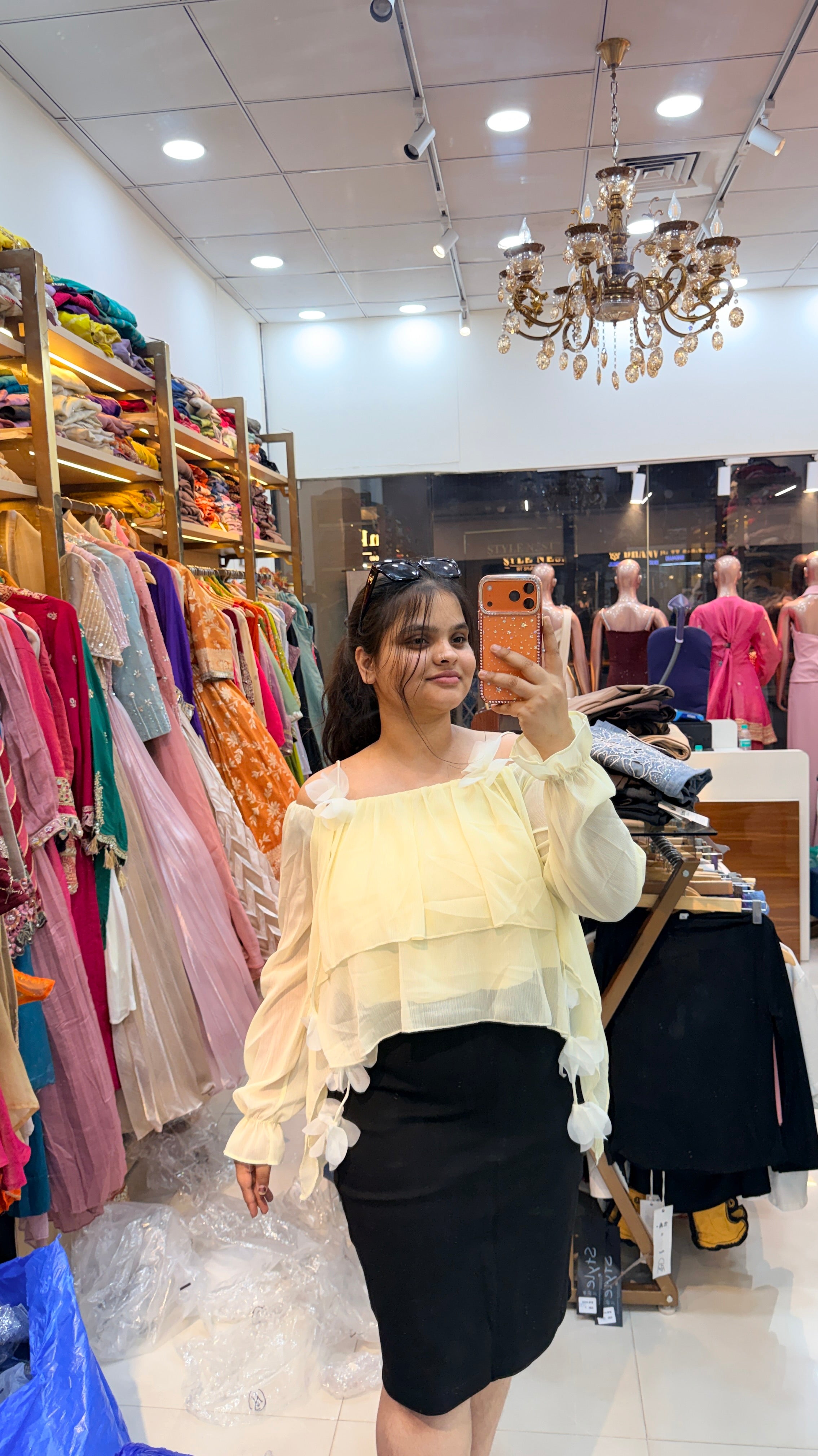 Sheer Ruffle Overlay Top| P-18