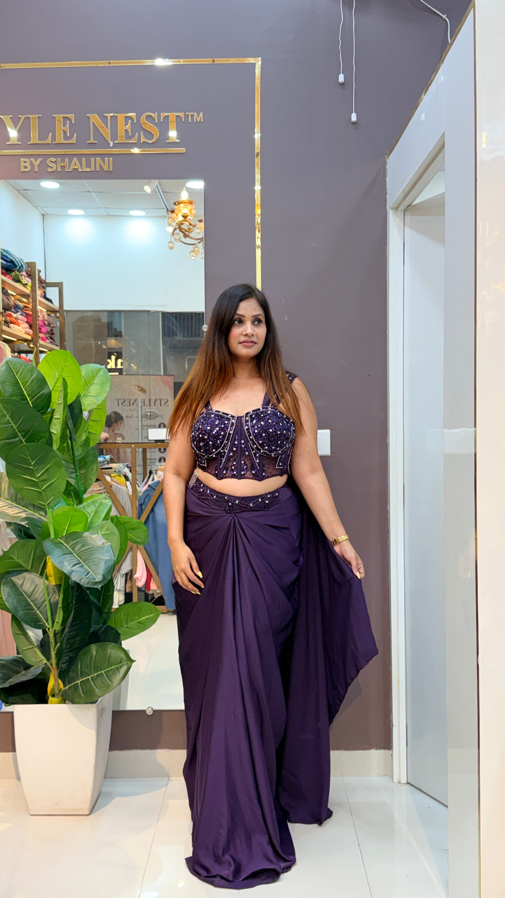 Midnight Amethyst Drape Set | Indo-western Designer Set