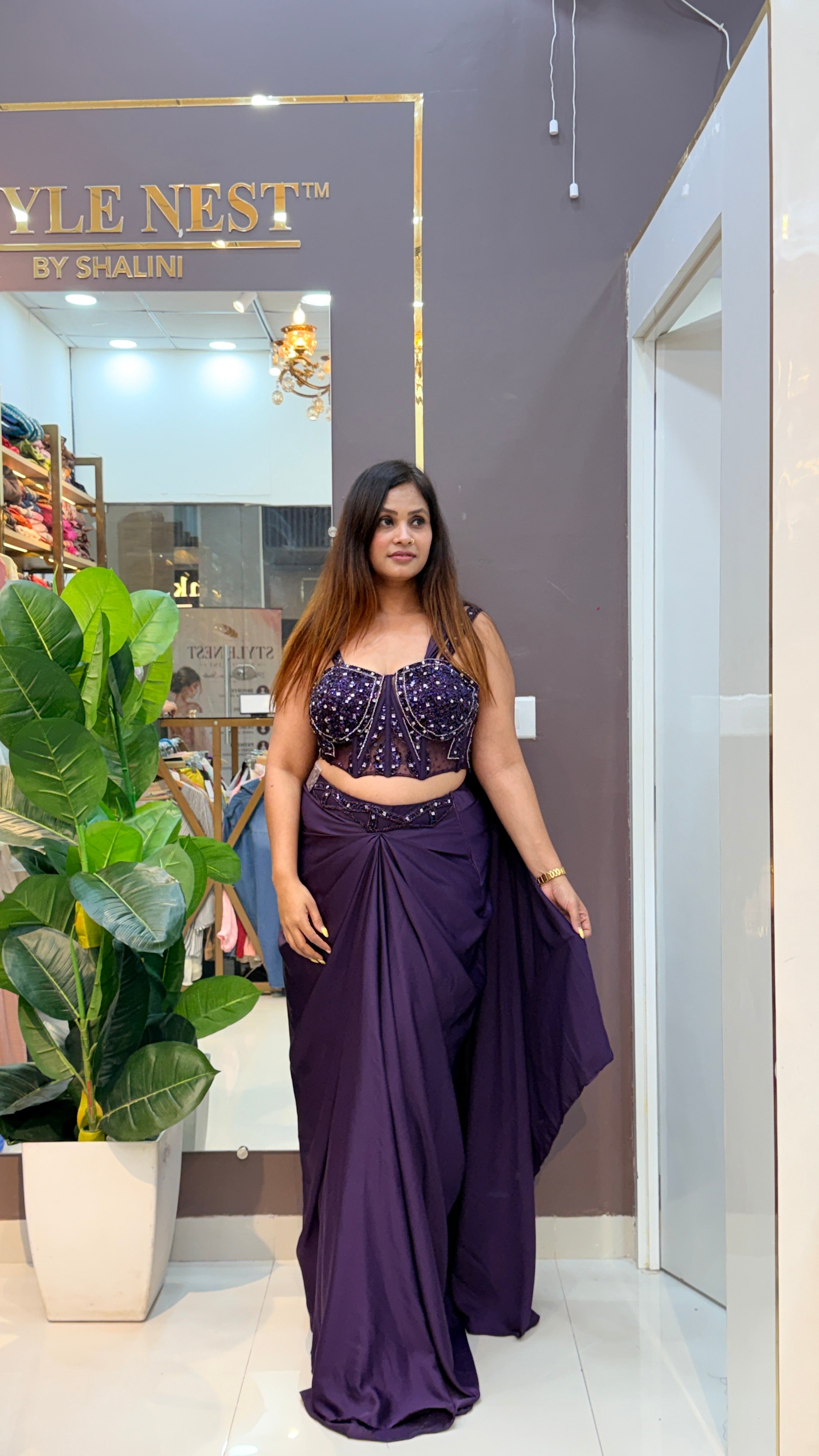 Midnight Amethyst Drape Set | Indo-western Designer Set