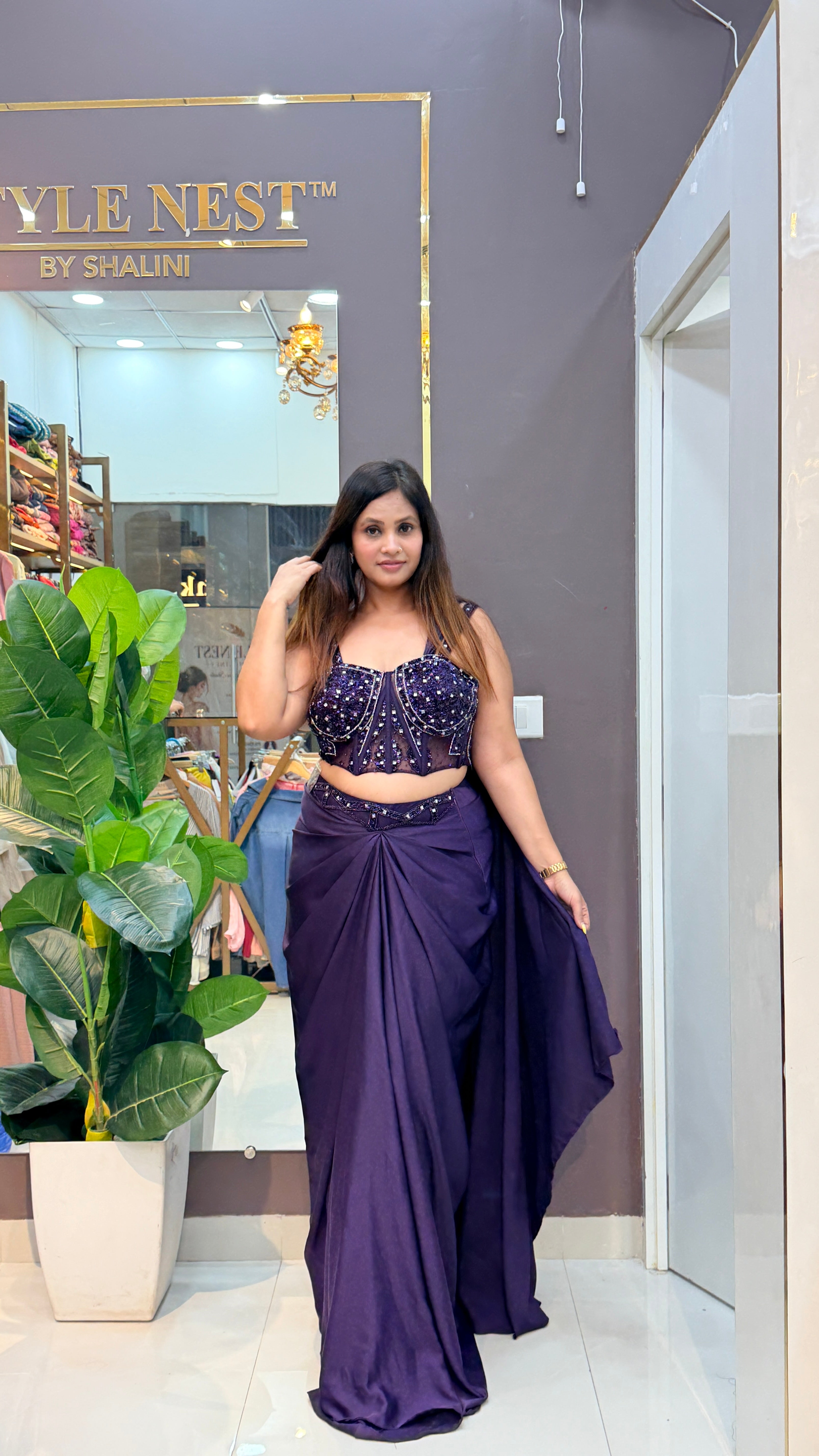 Midnight Amethyst Drape Set | Indo-western Designer Set