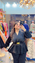 Satin Party Top with Belt| V neck |P-09