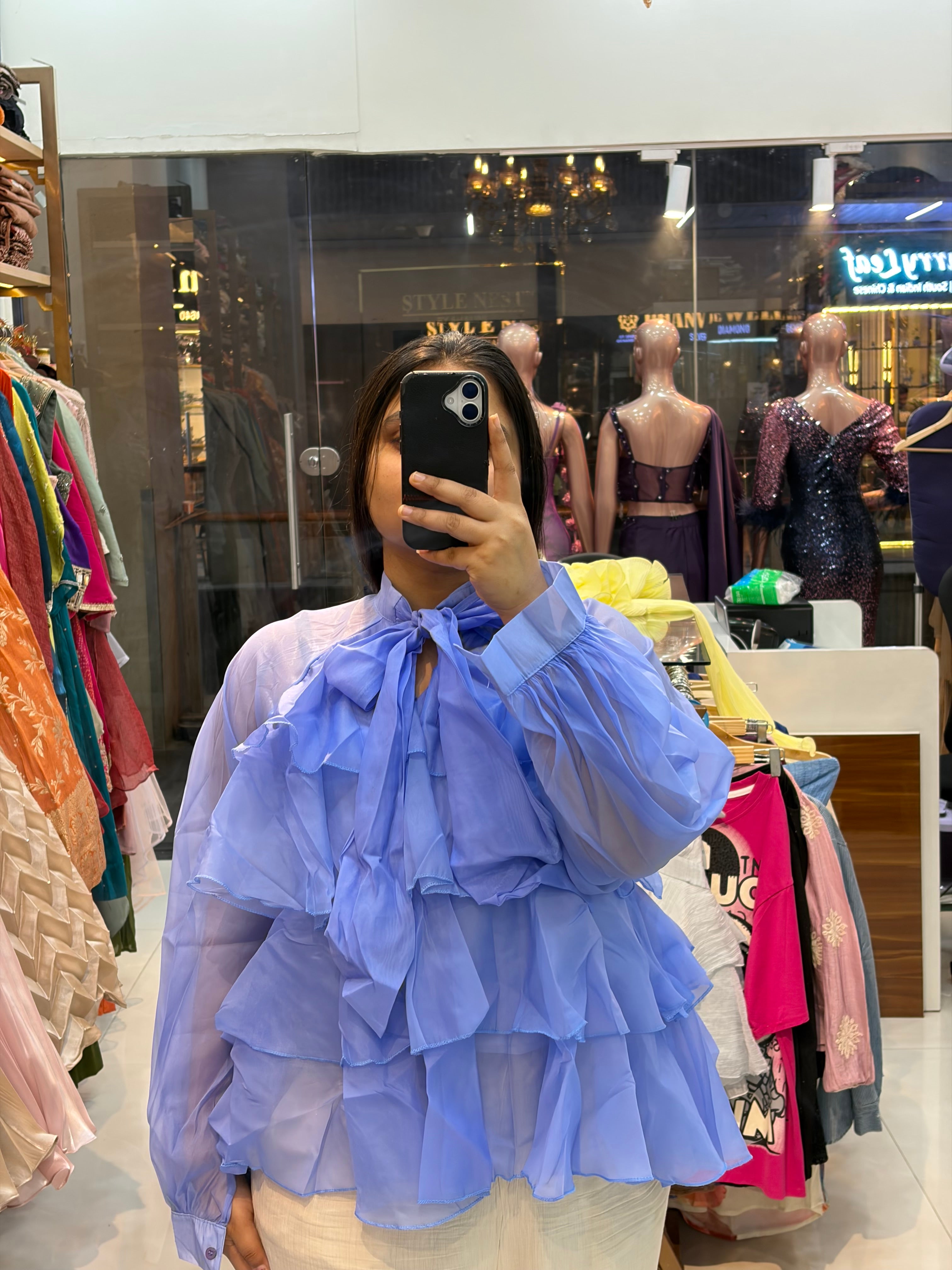 Ruffle Organza Bow-Tie Top| Designer Top| P-05