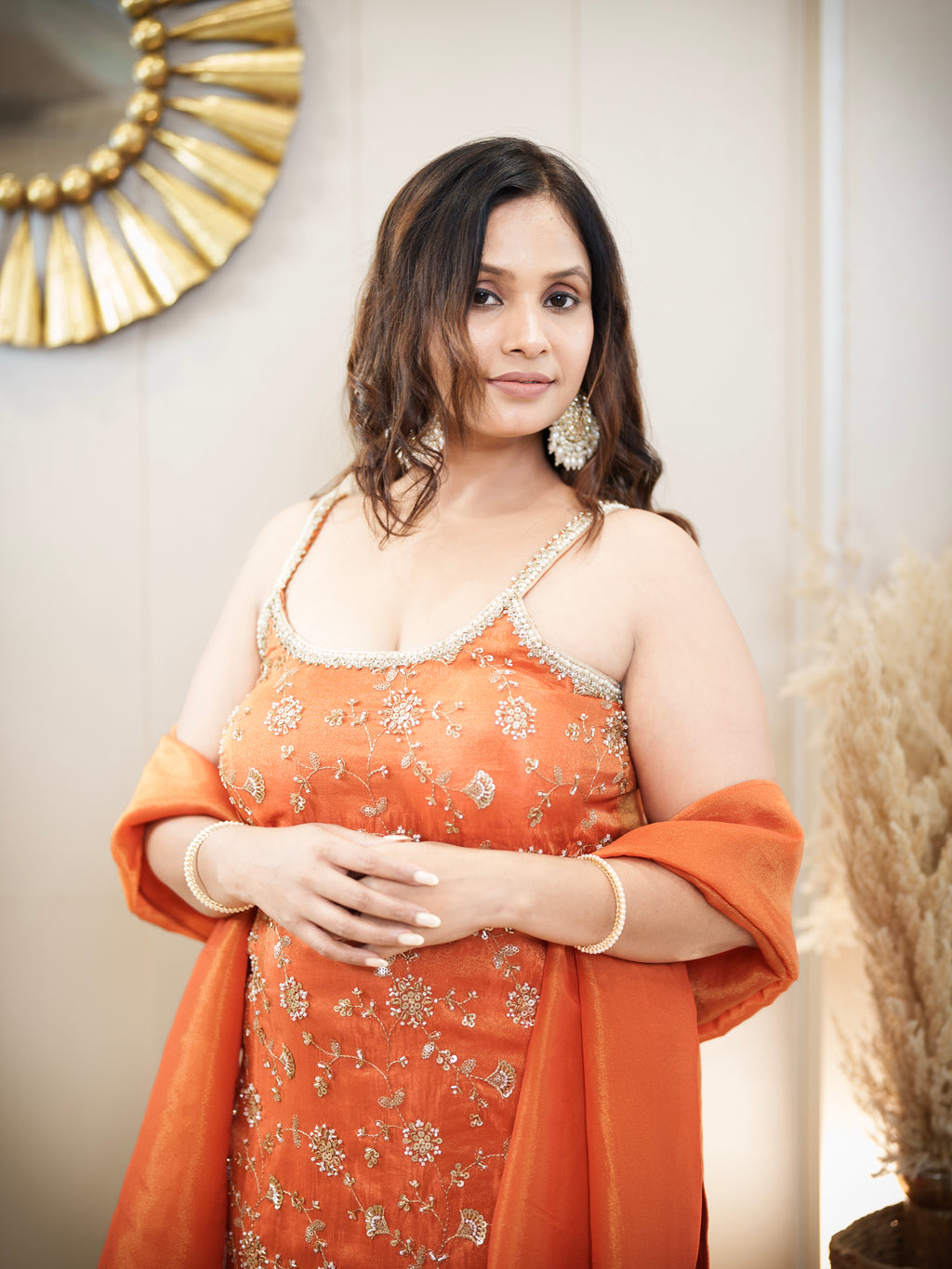 Festive Embroidered Orange Kurta Set