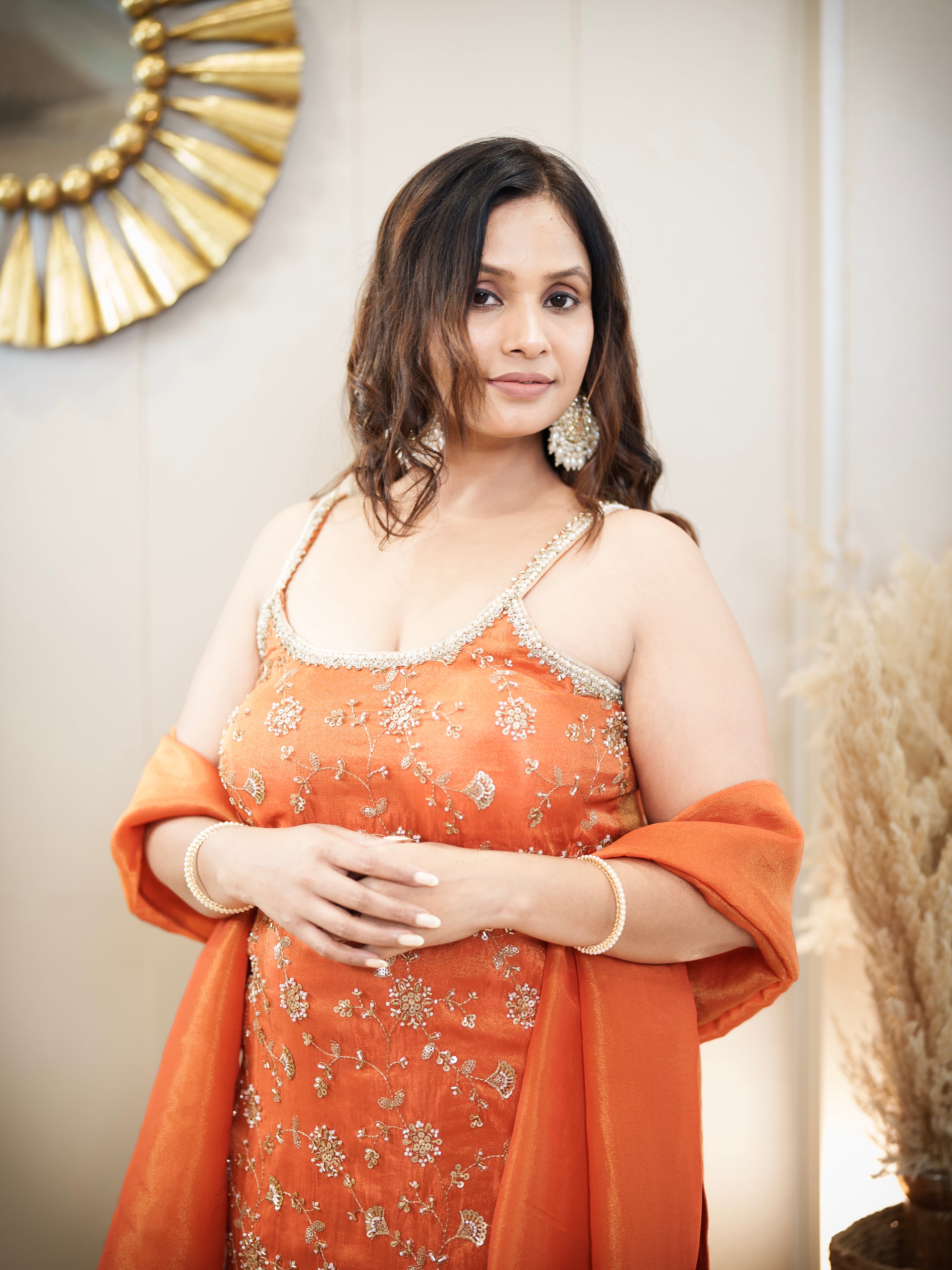 Festive Embroidered Orange Kurta Set