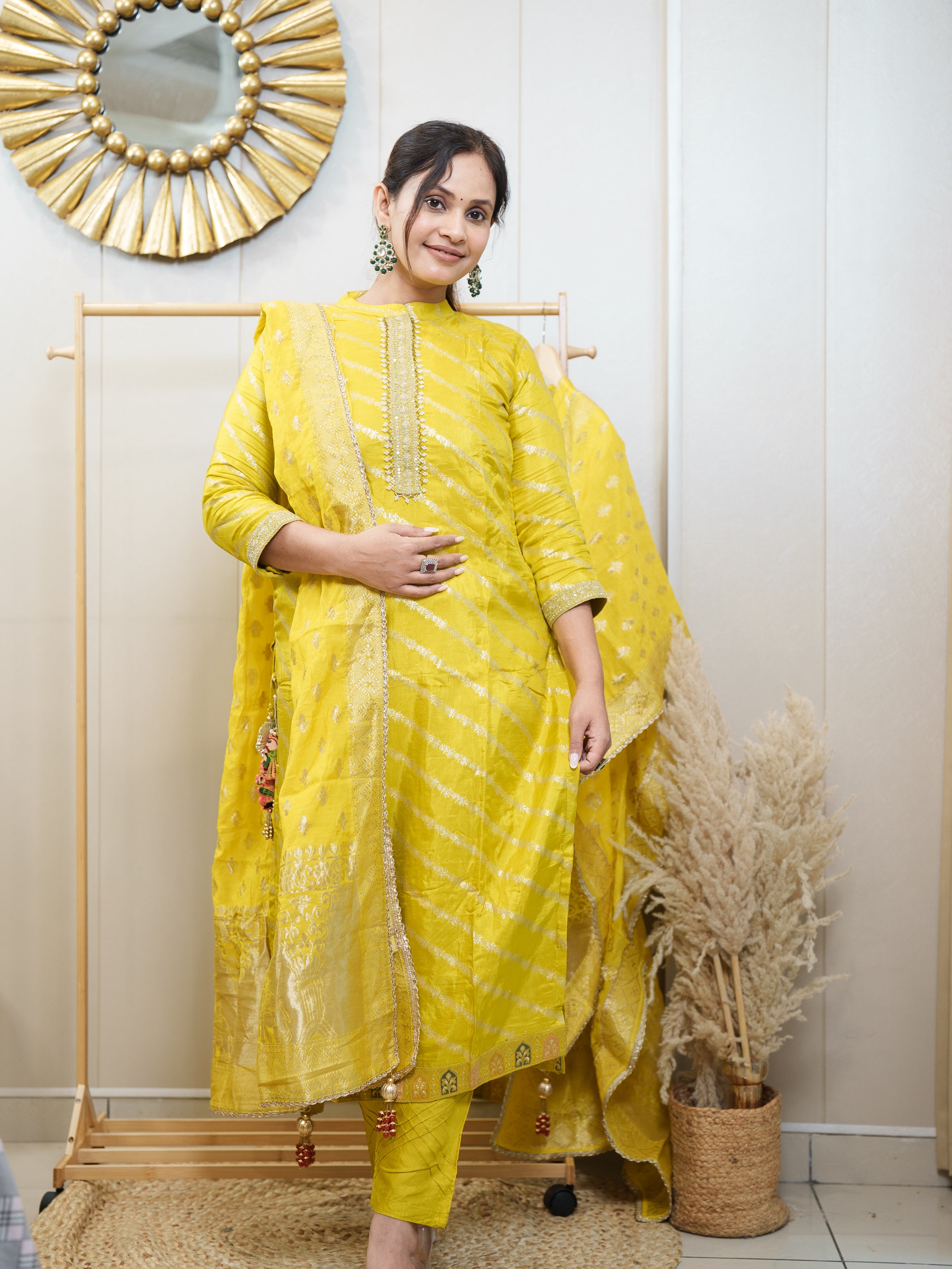 Sunlit Yellow Bandhej Kurta Set with Dupatta