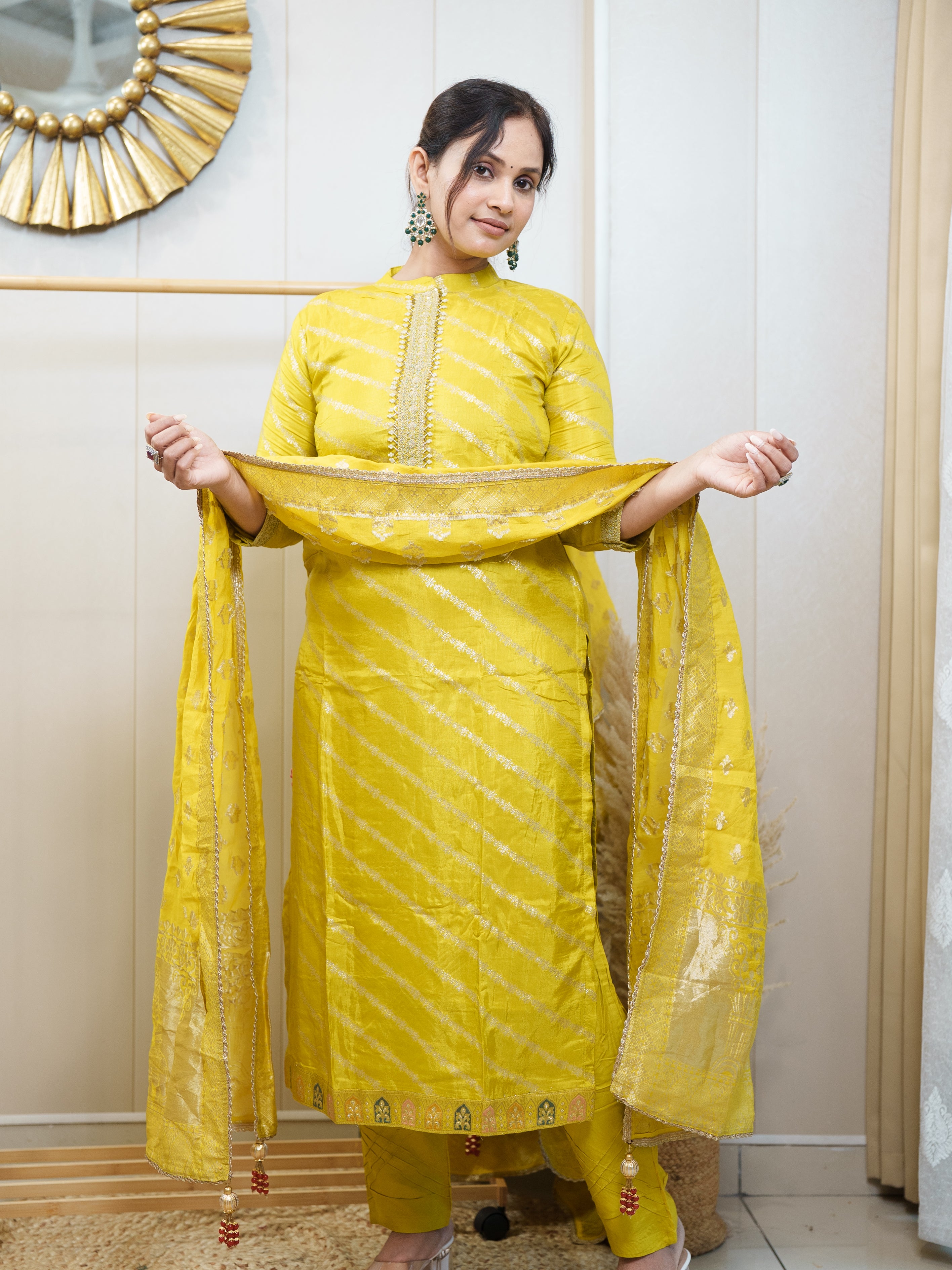 Sunlit Yellow Bandhej Kurta Set with Dupatta