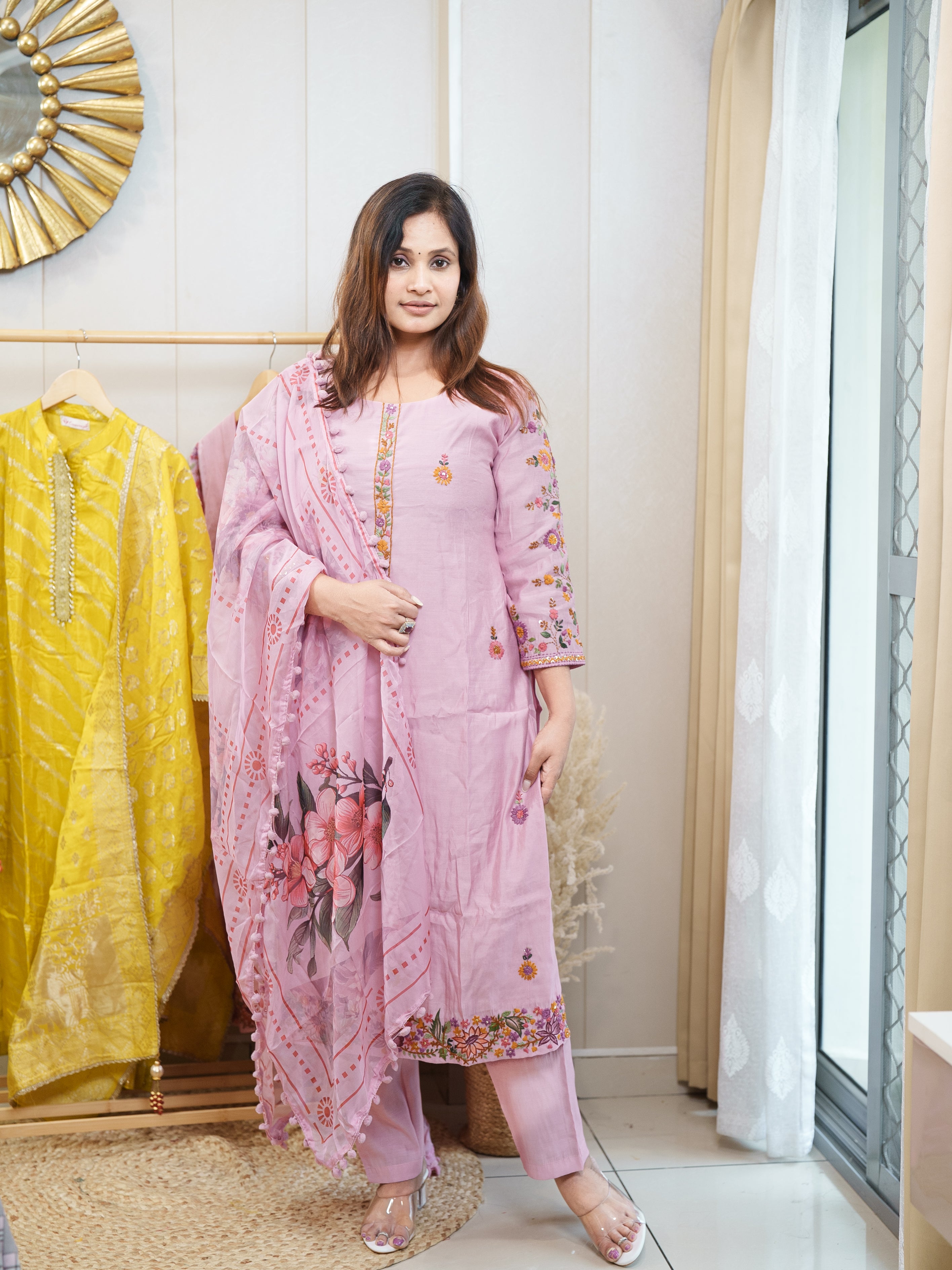 Blush Pink Floral Embroidered Kurta Set