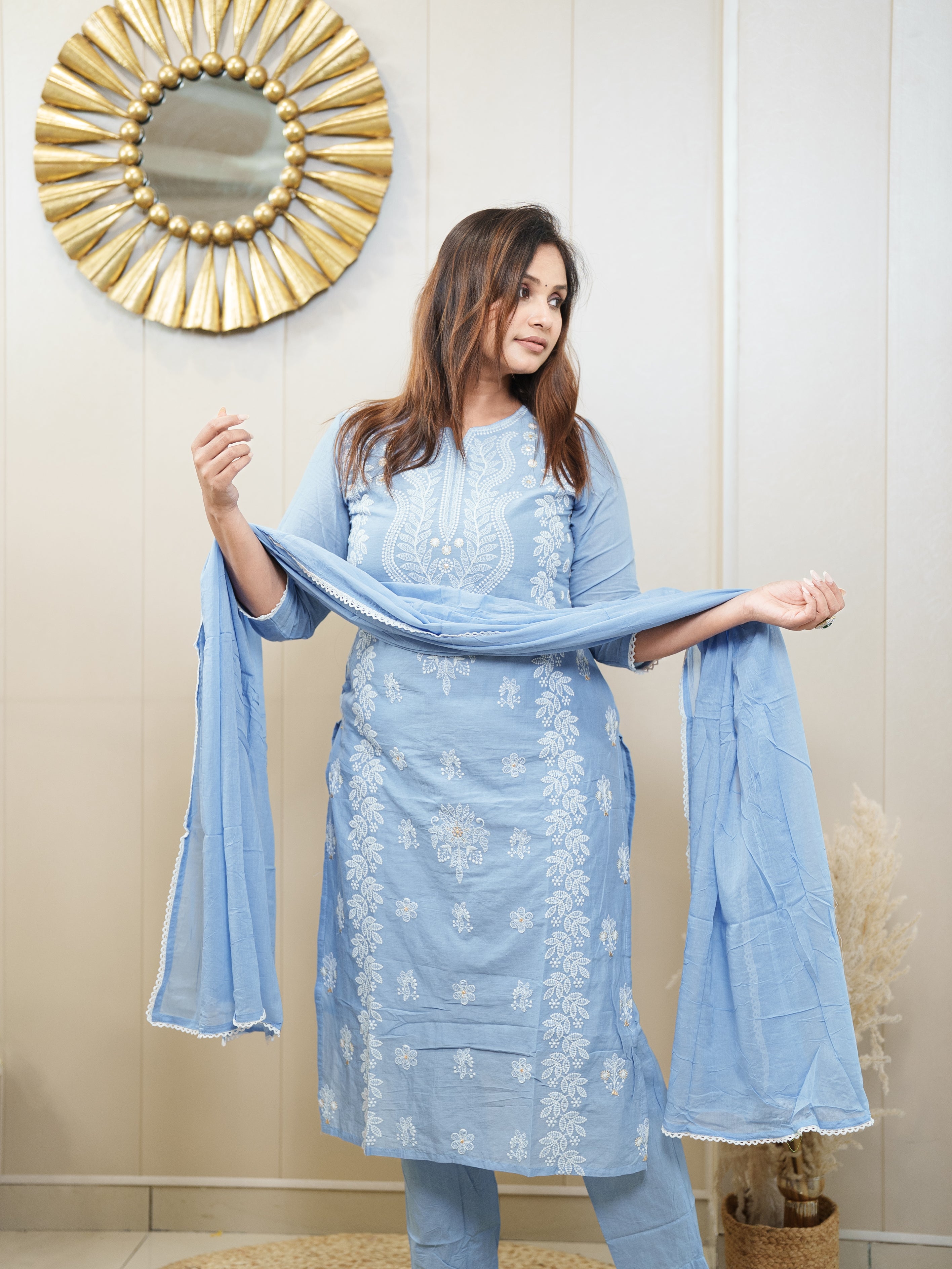 Serene Sky Blue Embroidered Kurta Set