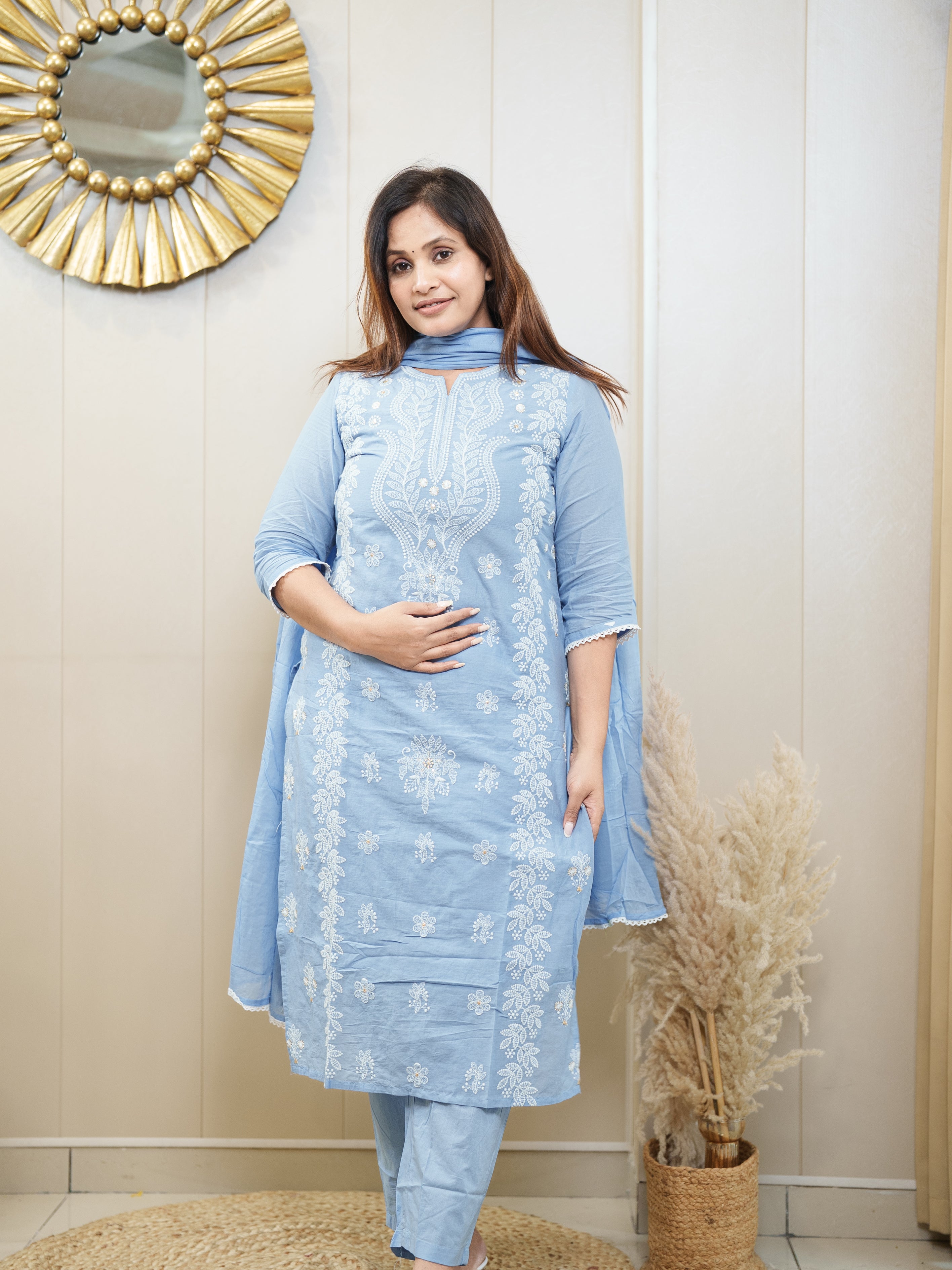 Serene Sky Blue Embroidered Kurta Set