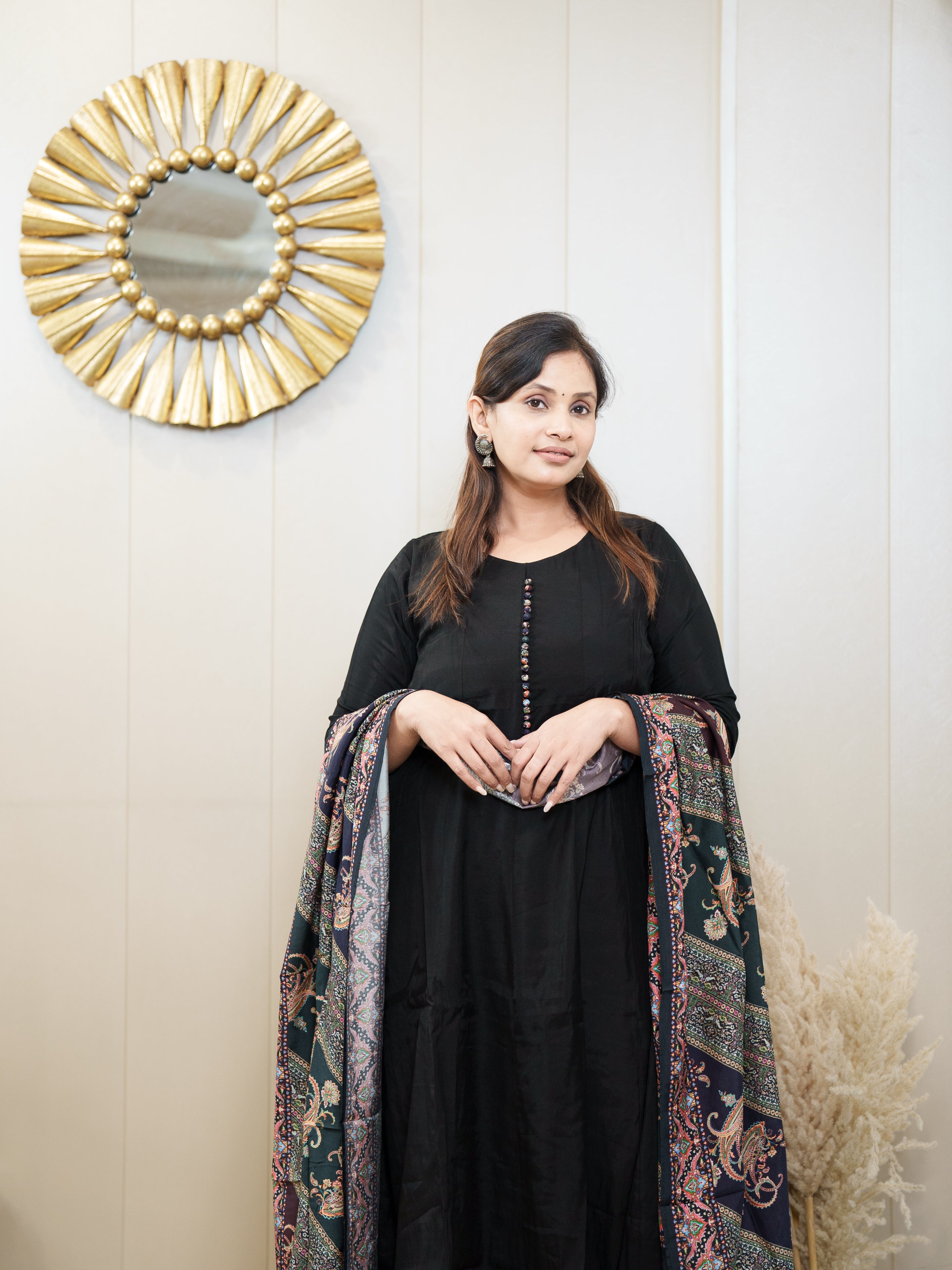 Classic Black Kurta Set with Printed Dupatta