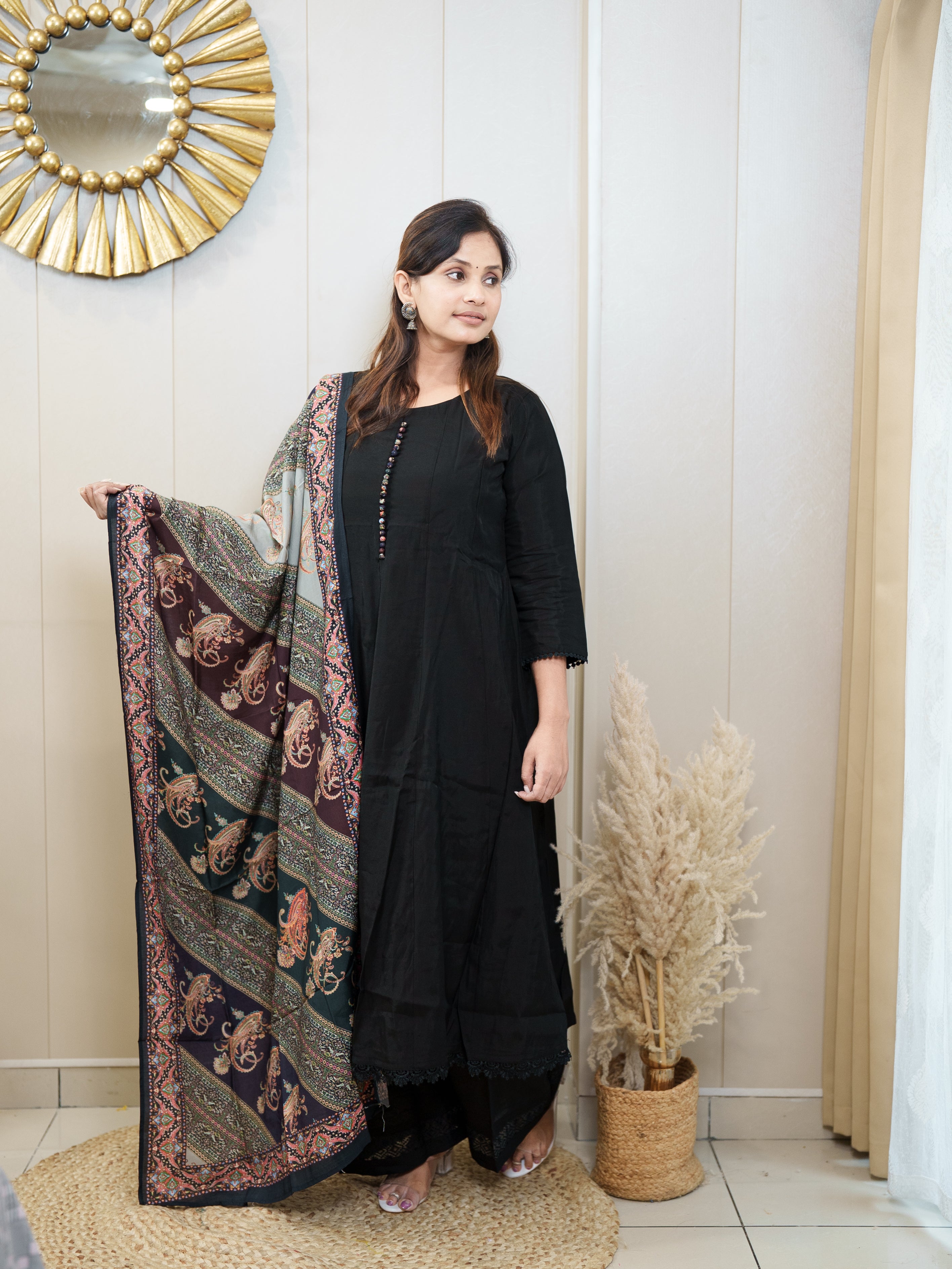 Classic Black Kurta Set with Printed Dupatta