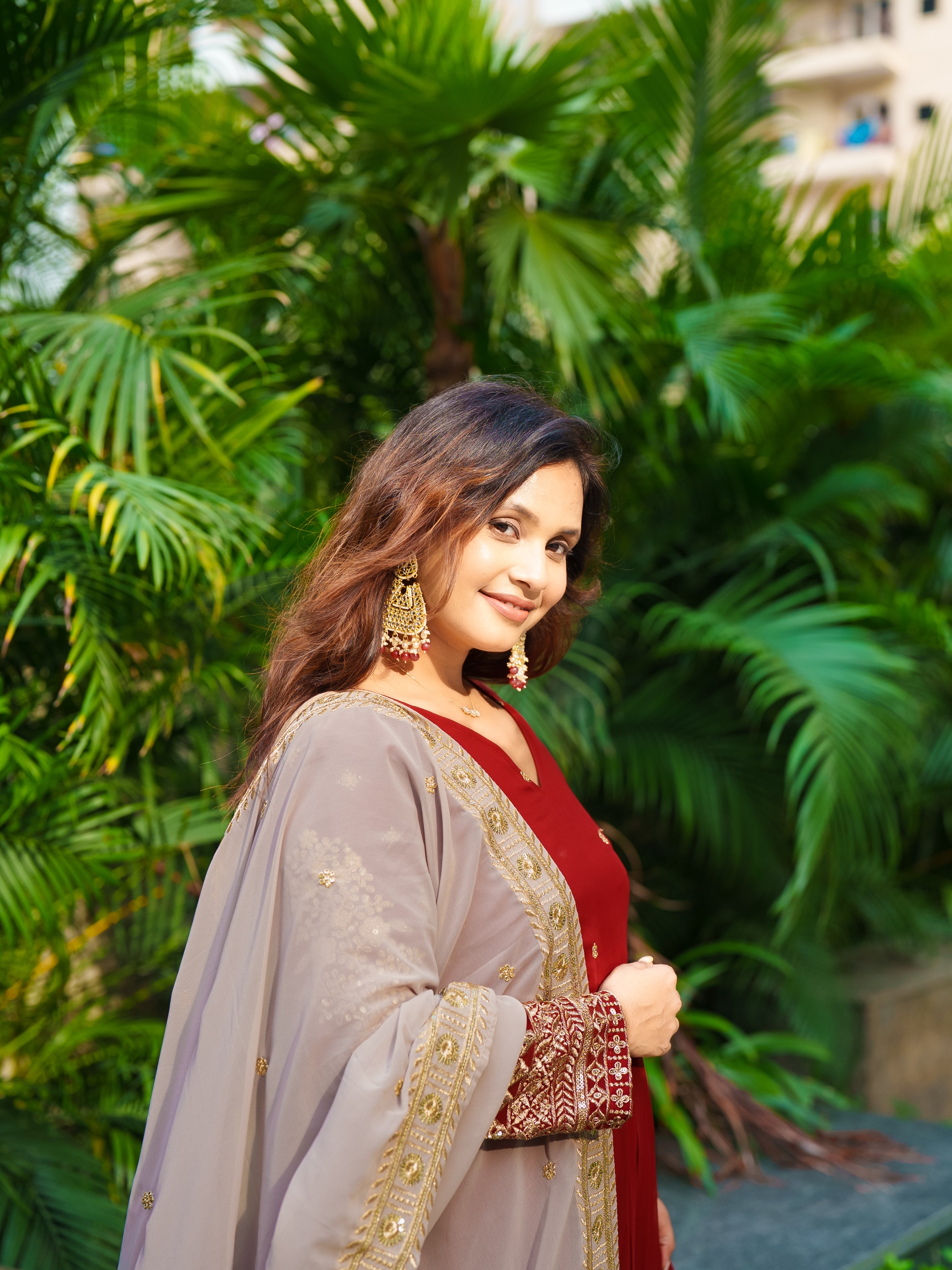 Regal Maroon Embroidered Anarkali with Dupatta