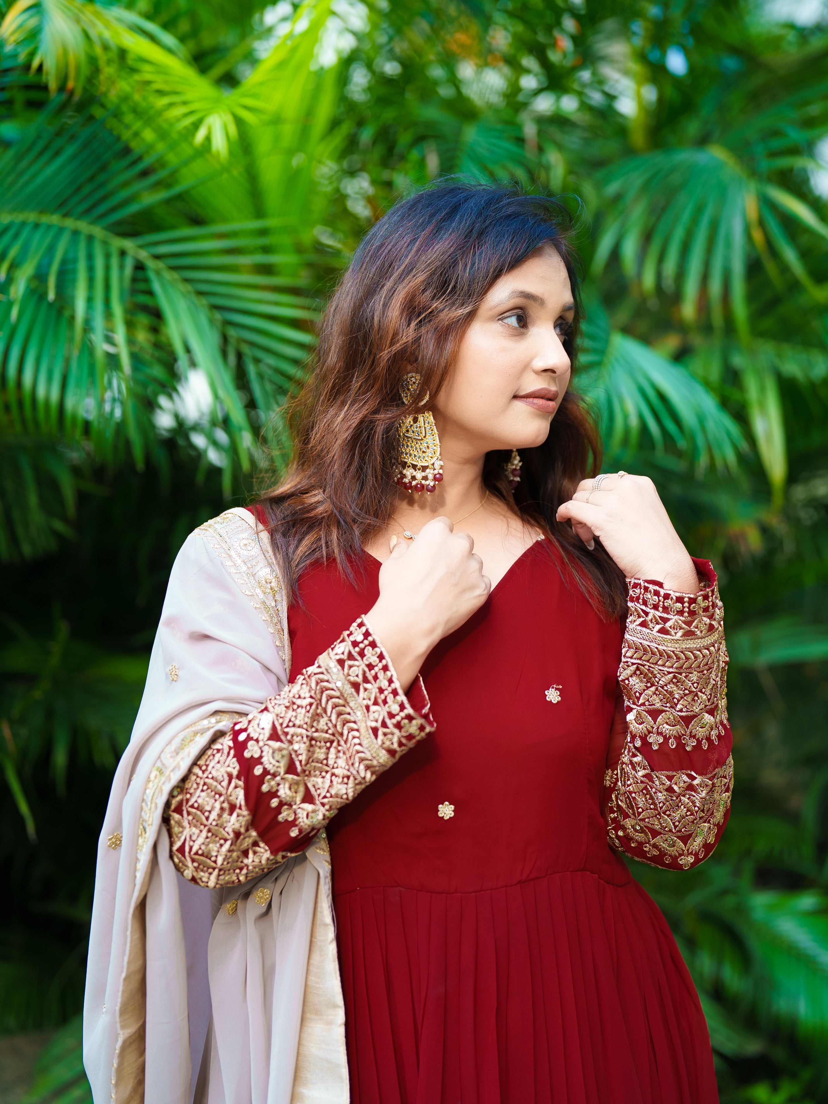 Regal Maroon Embroidered Anarkali with Dupatta