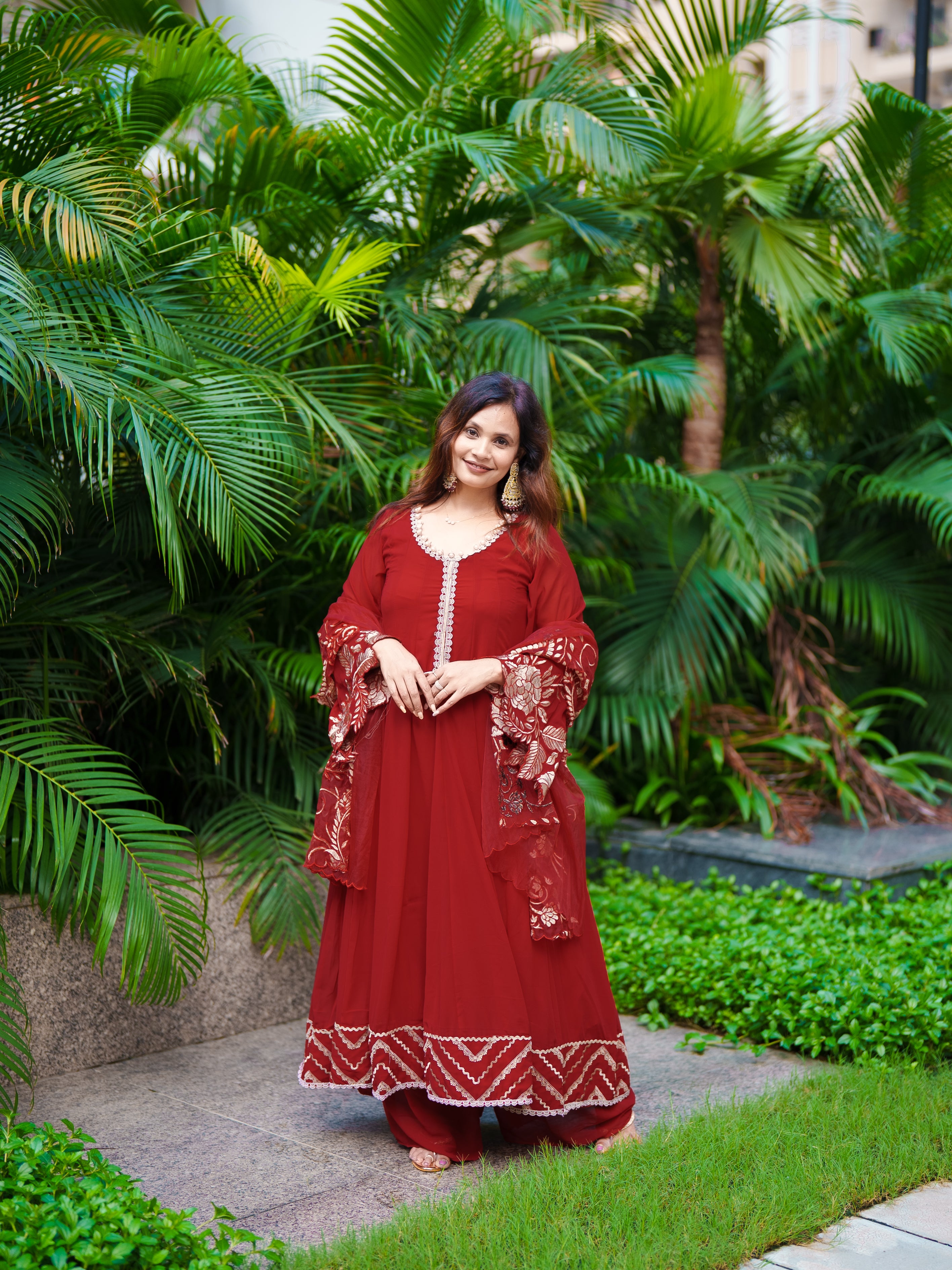 Crimson Elegance Anarkali Set