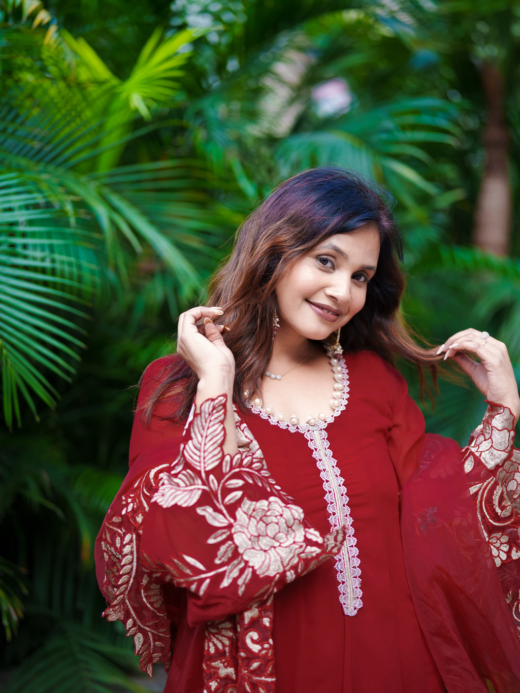 Crimson Elegance Anarkali Set