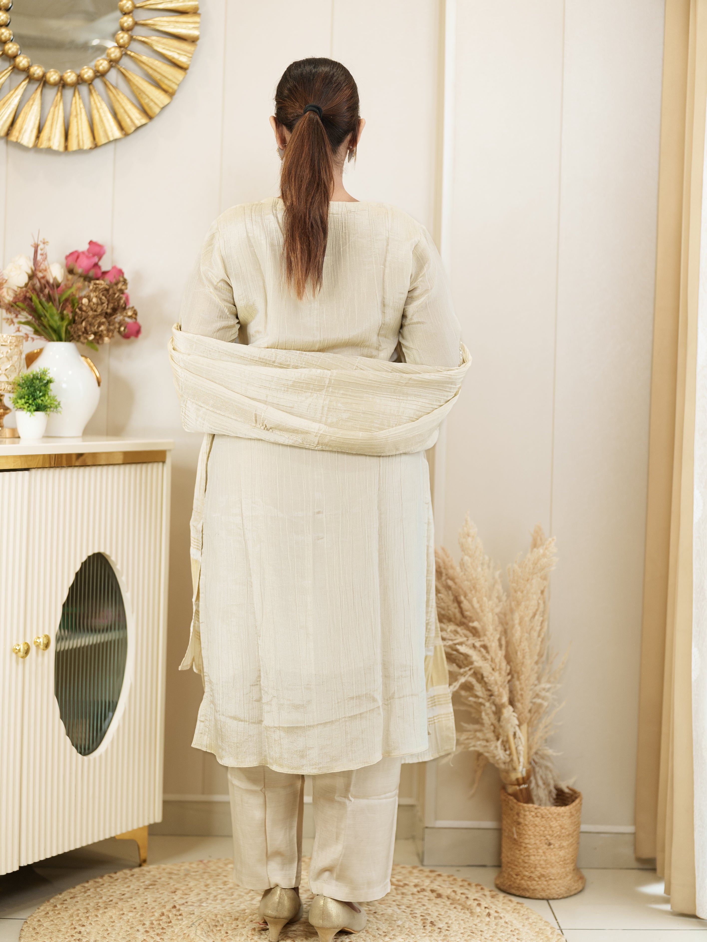 Royal Radiance: Classic Beige Kurta with Golden Touch