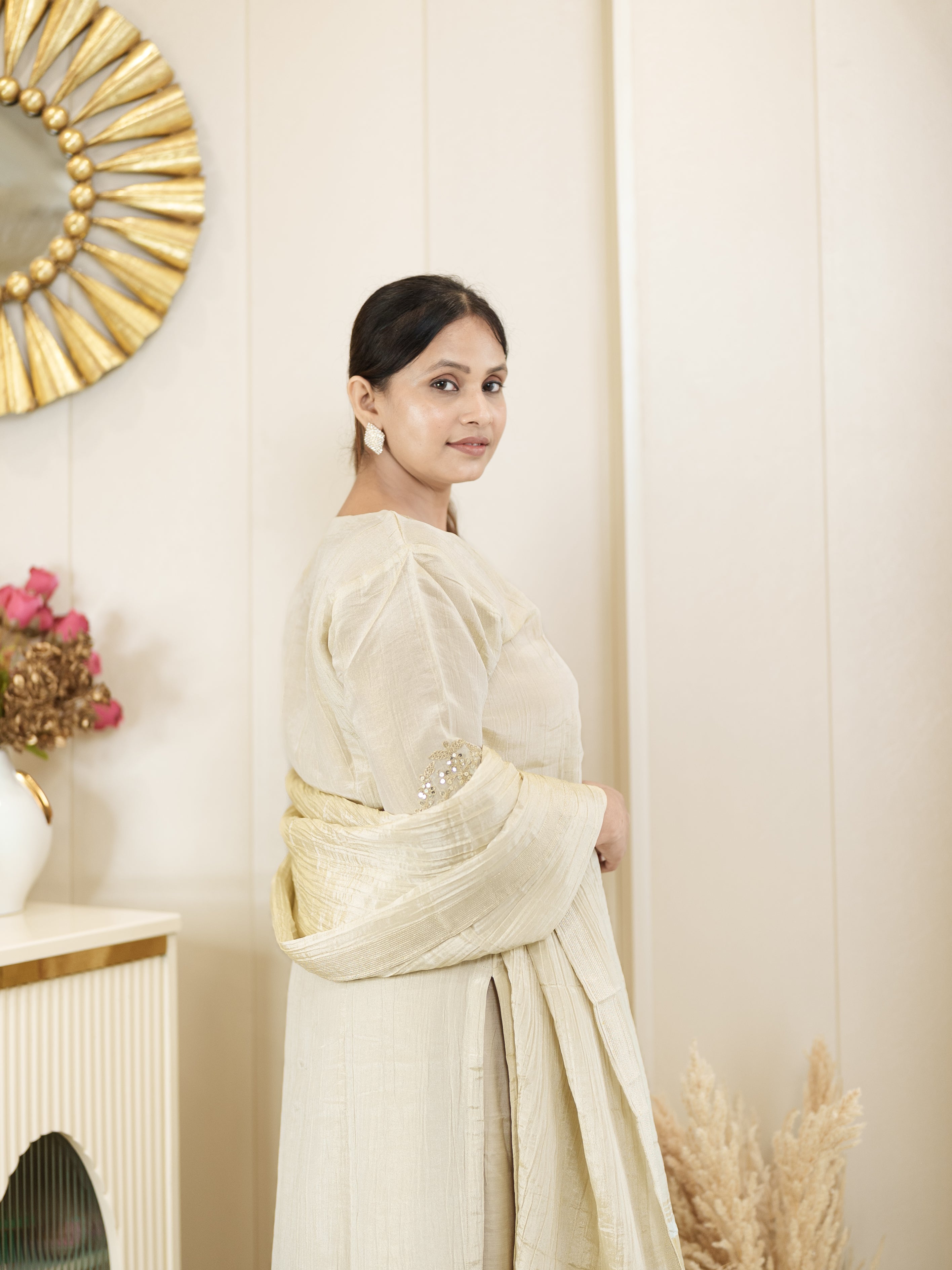Royal Radiance: Classic Beige Kurta with Golden Touch
