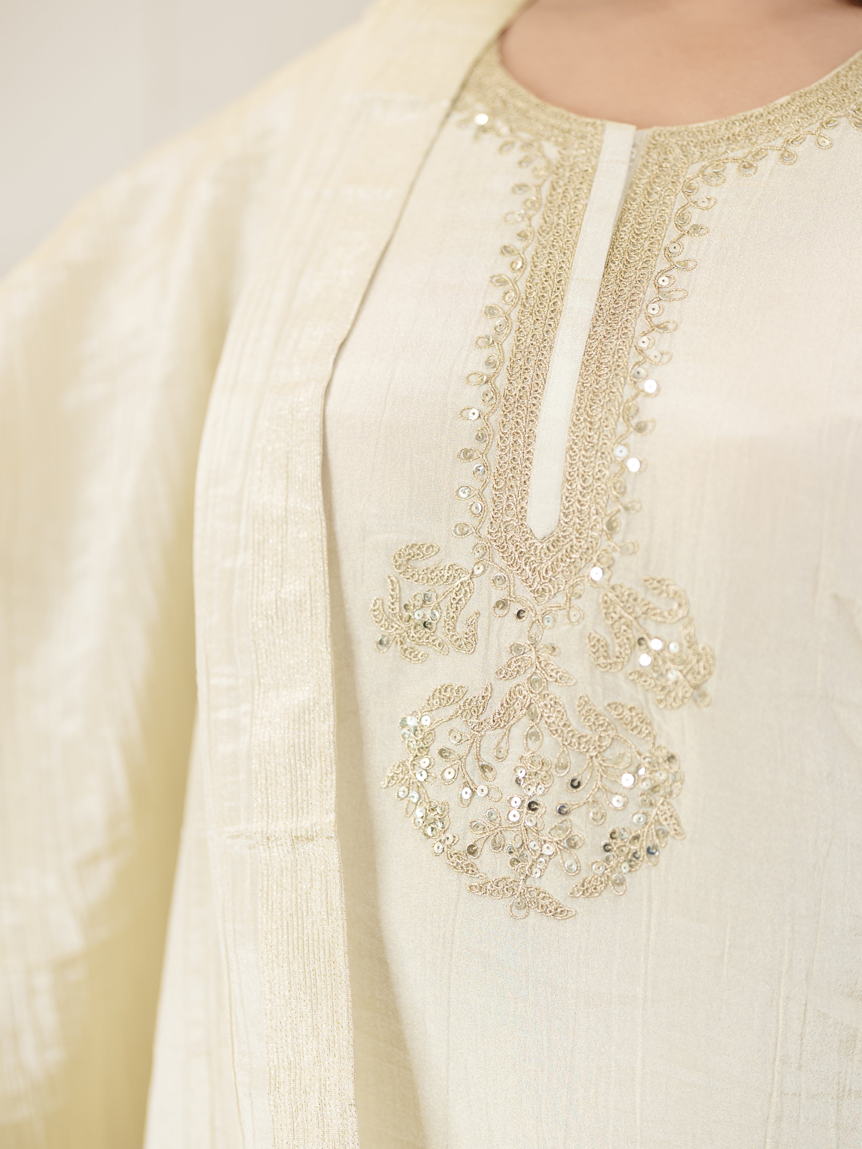 Royal Radiance: Classic Beige Kurta with Golden Touch