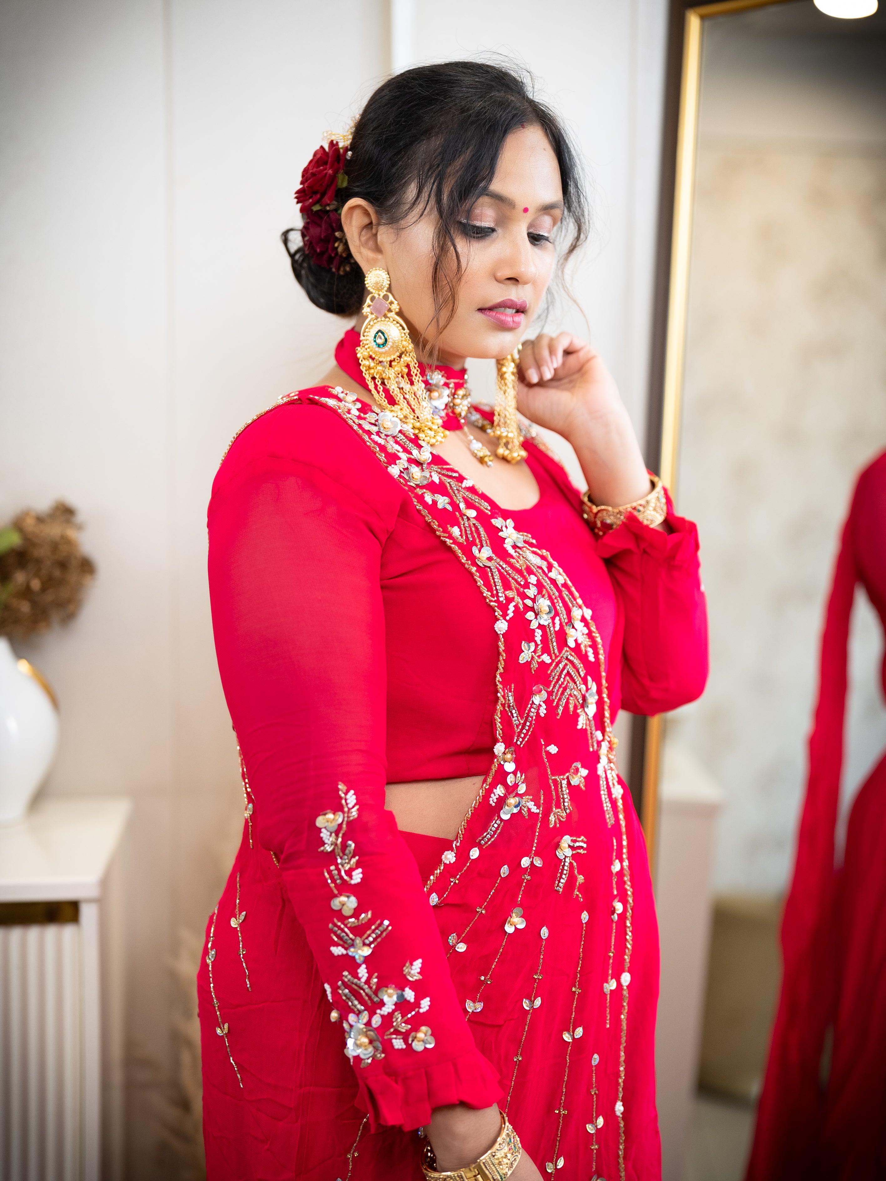 Pink Draped Saree with Embroidered Blouse
