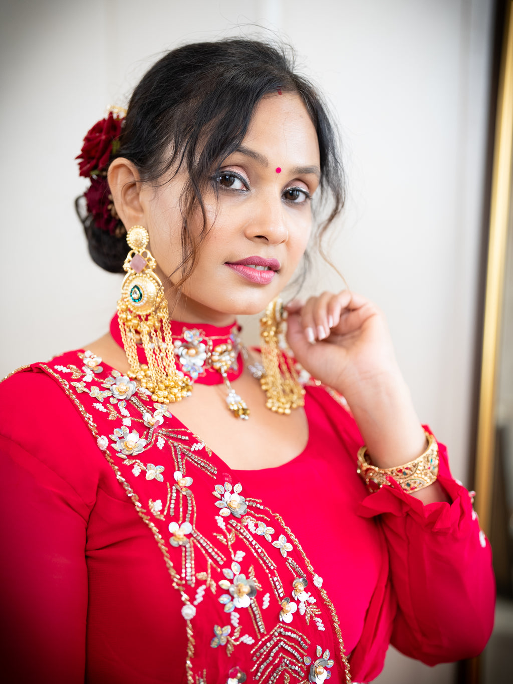 Pink Draped Saree with Embroidered Blouse