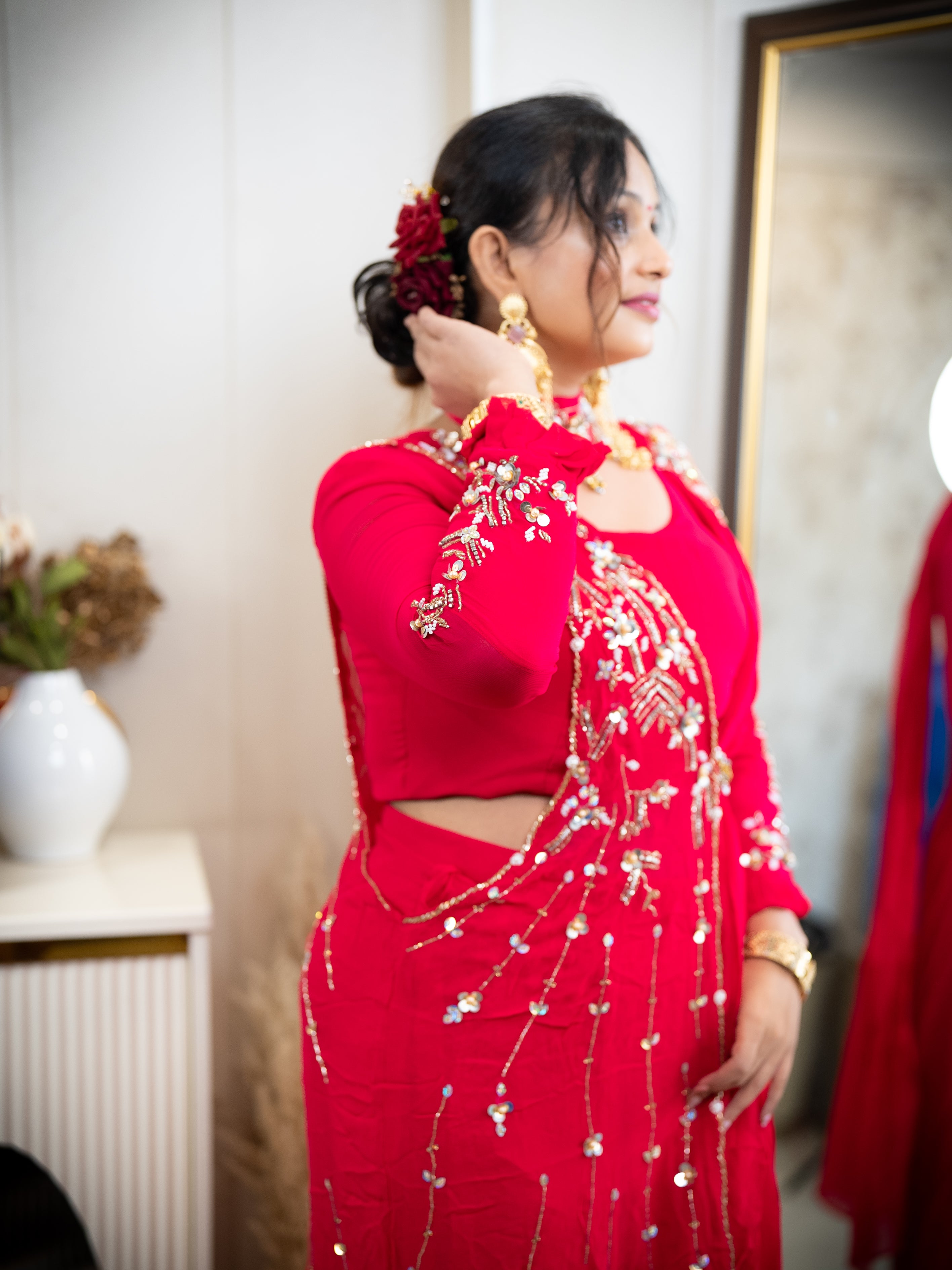 Pink Draped Saree with Embroidered Blouse