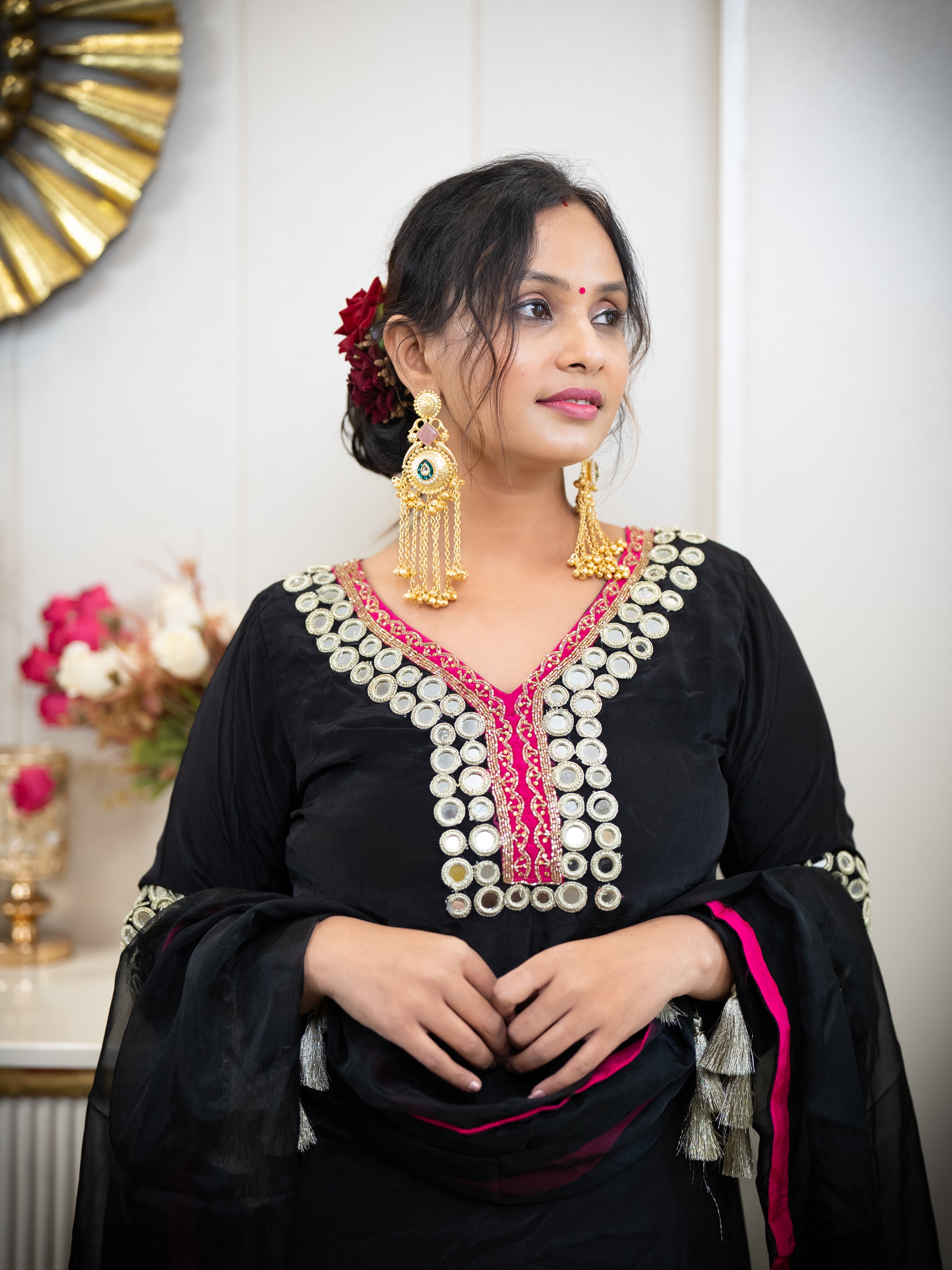 Black Mirror Work 3-Piece Suit with Rani Pink Accents