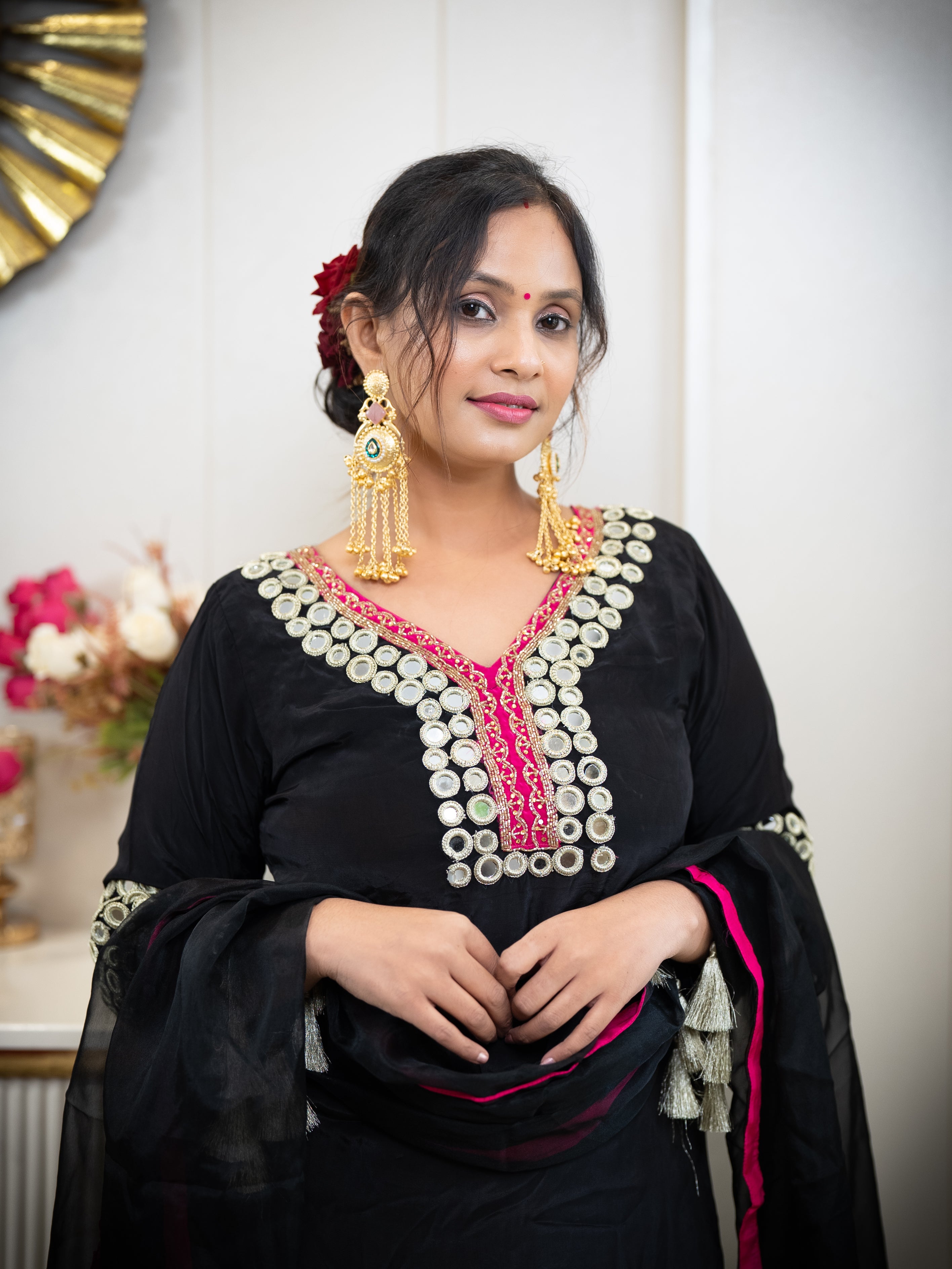 Black Mirror Work 3-Piece Suit with Rani Pink Accents