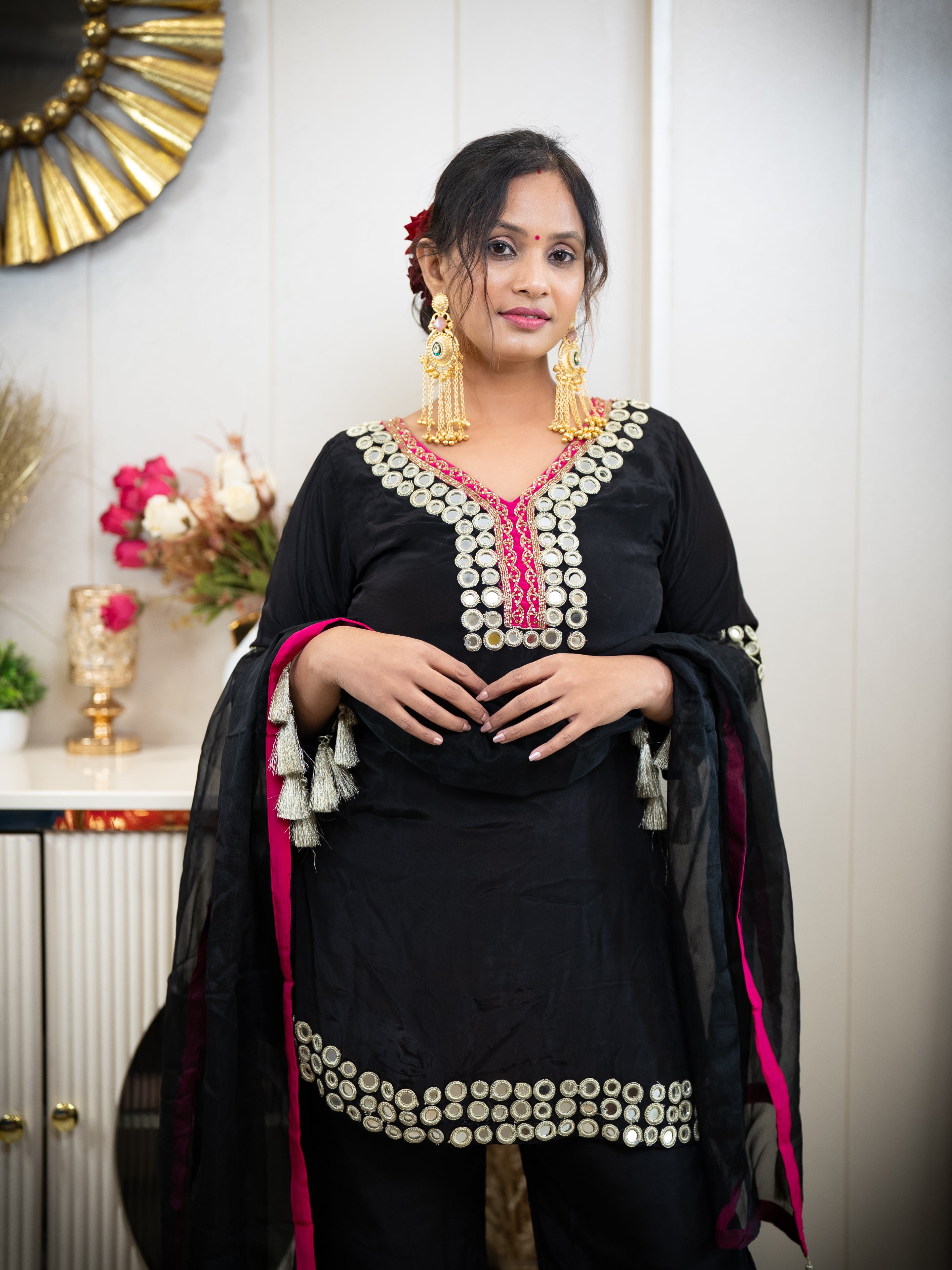 Black Mirror Work 3-Piece Suit with Rani Pink Accents