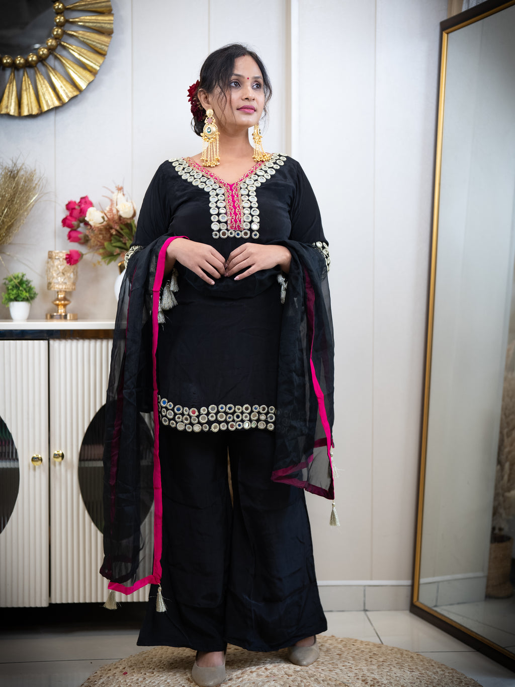 Black Mirror Work 3-Piece Suit with Rani Pink Accents