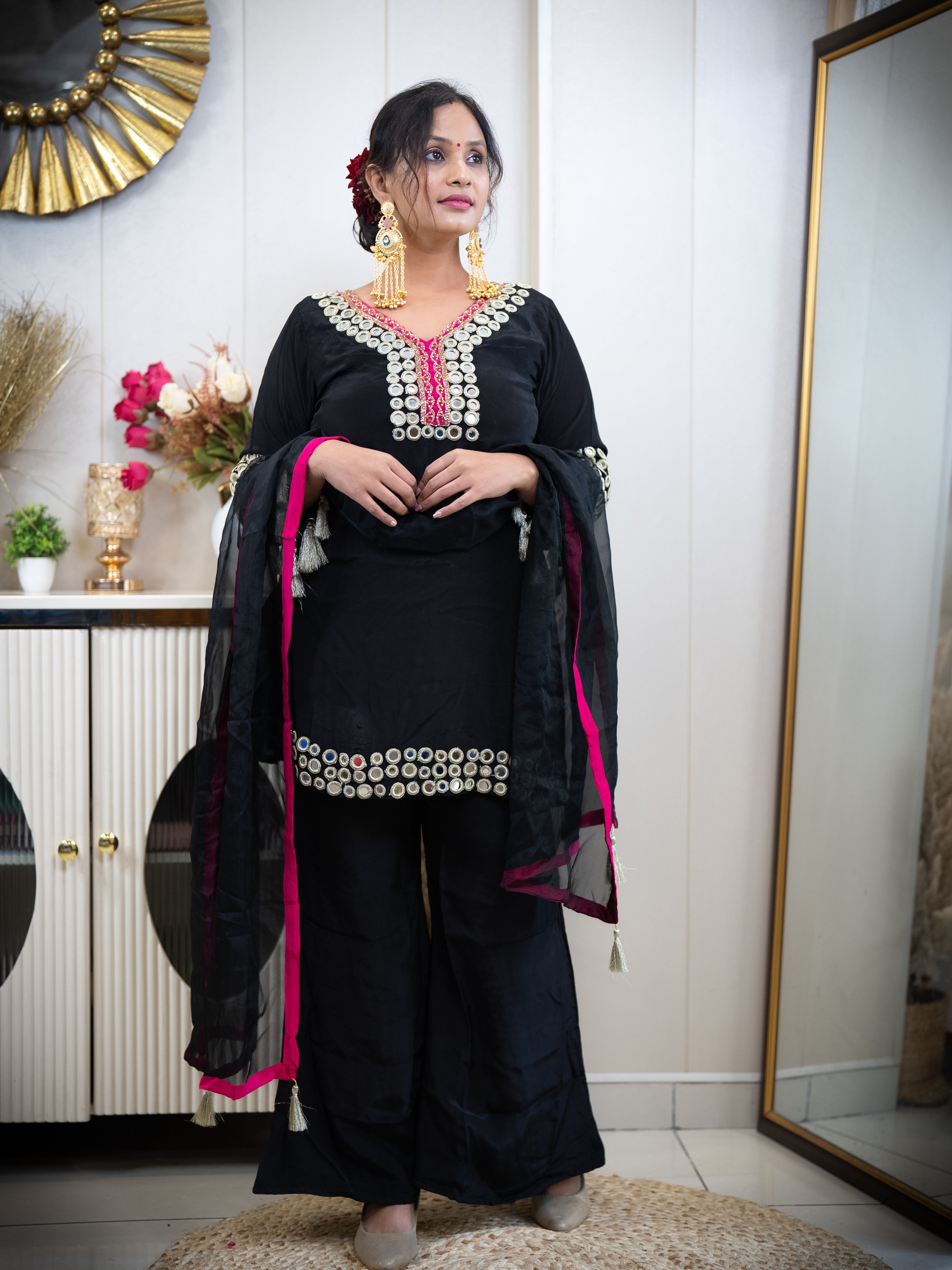 Black Mirror Work 3-Piece Suit with Rani Pink Accents