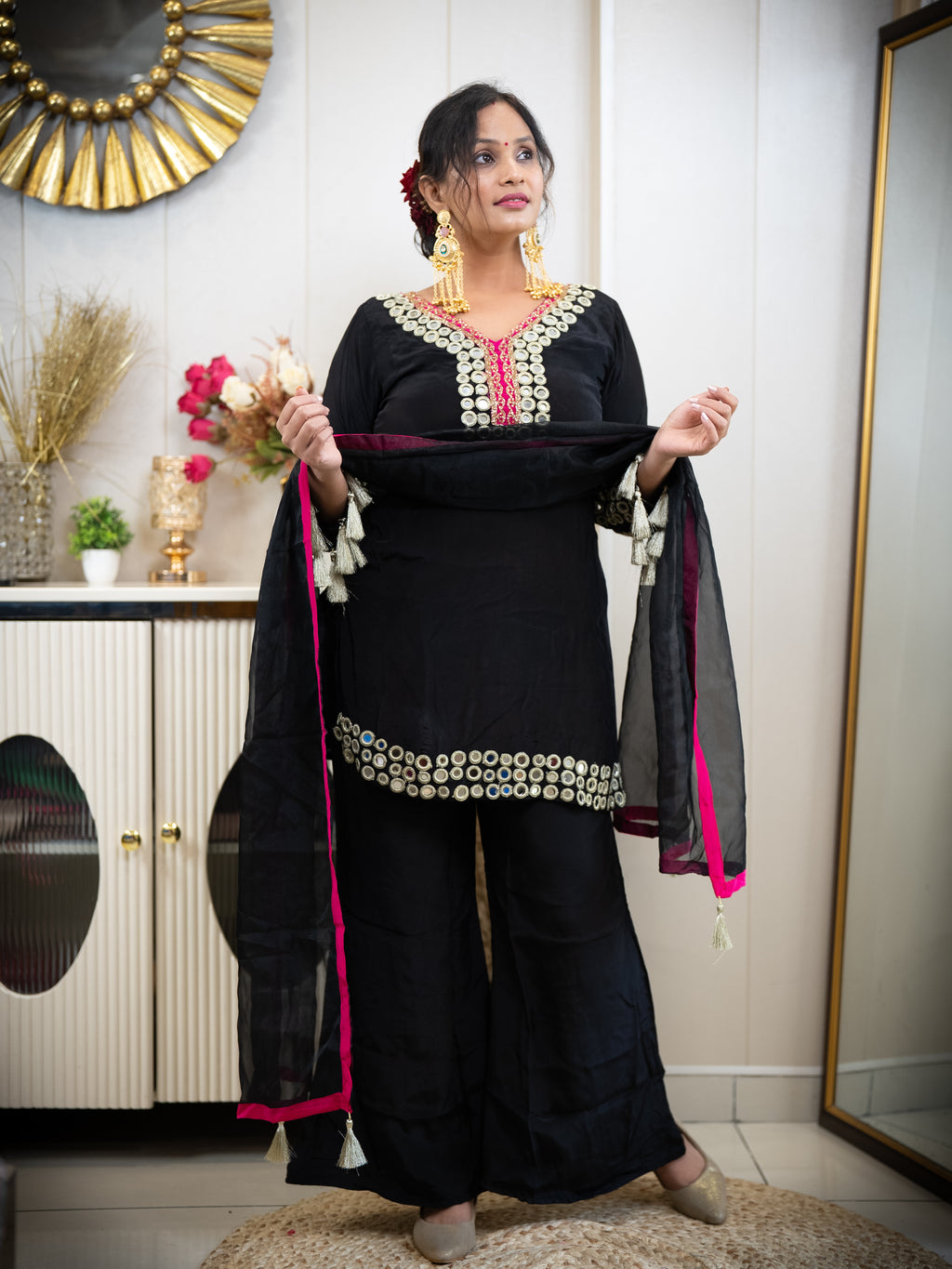 Black Mirror Work 3-Piece Suit with Rani Pink Accents