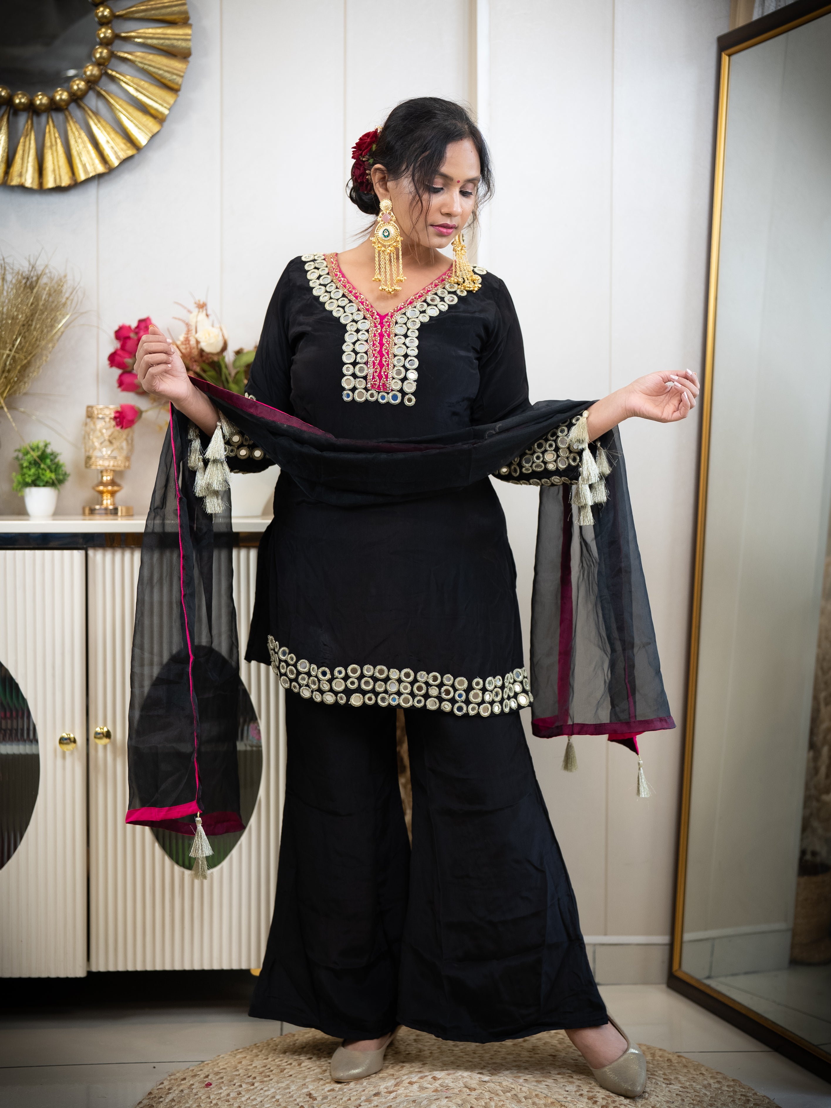 Black Mirror Work 3-Piece Suit with Rani Pink Accents