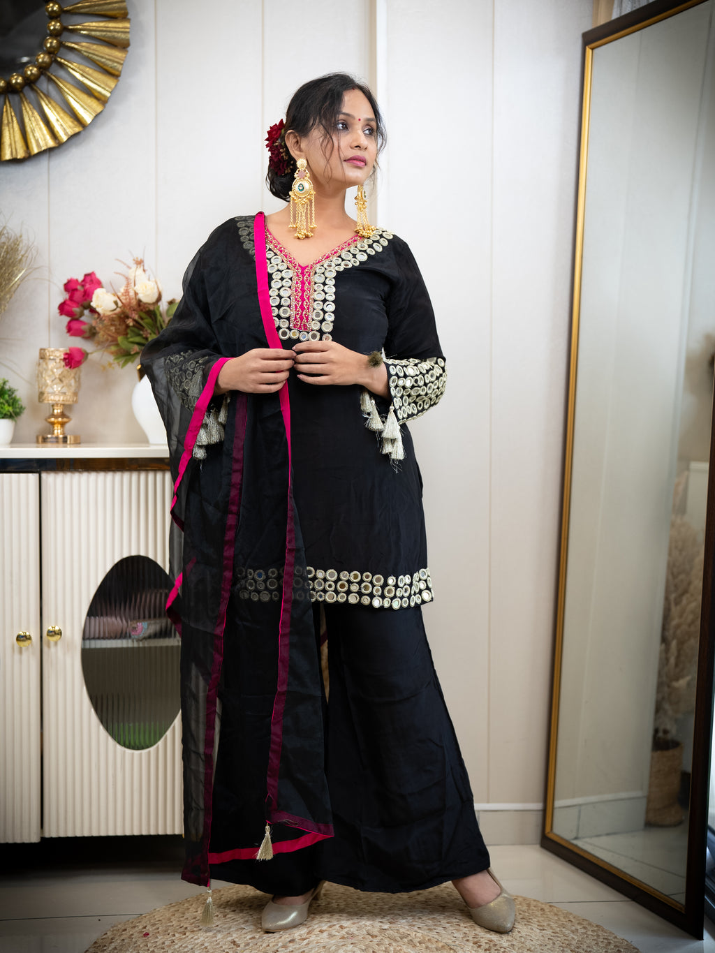 Black Mirror Work 3-Piece Suit with Rani Pink Accents