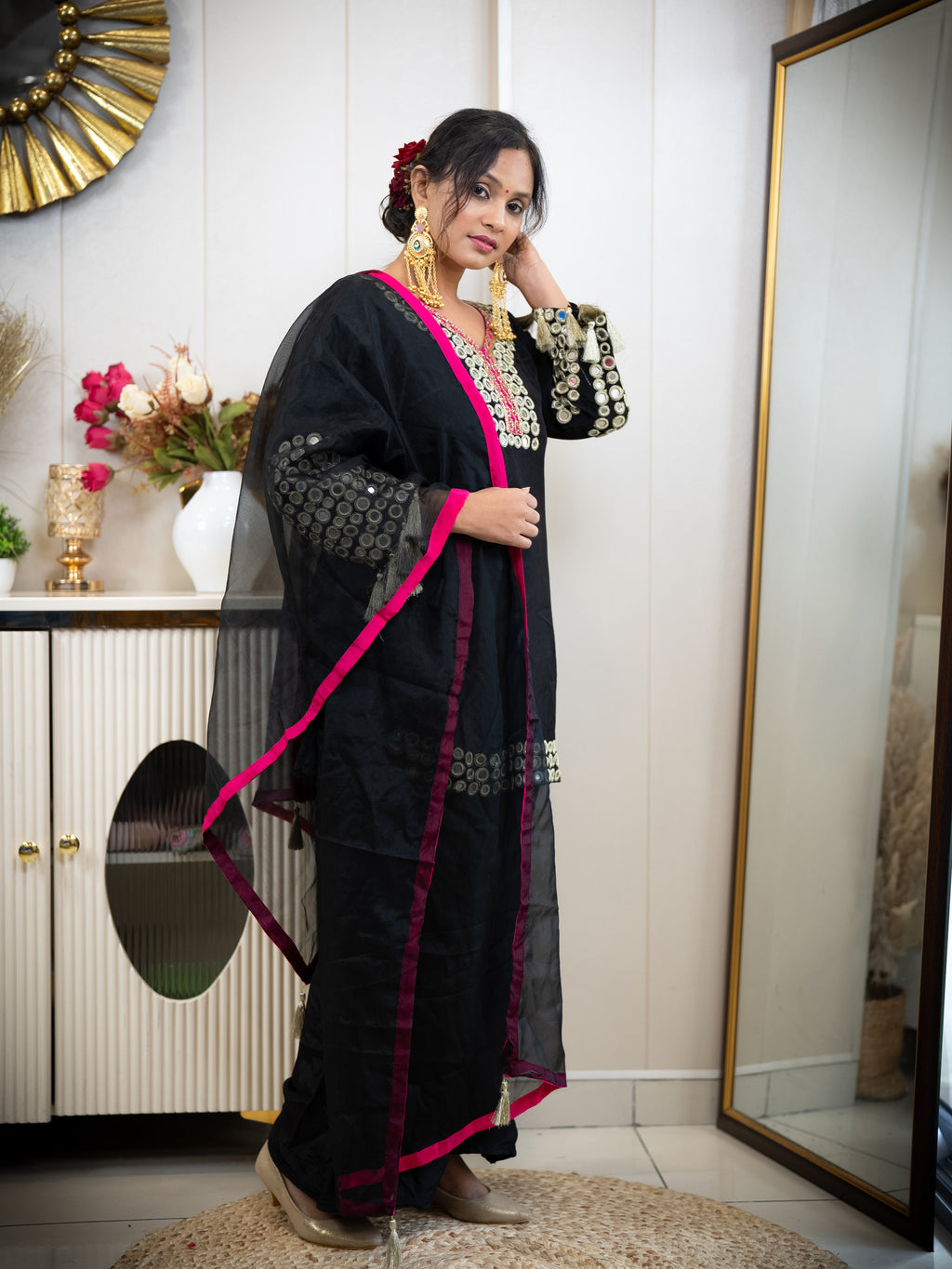 Black Mirror Work 3-Piece Suit with Rani Pink Accents