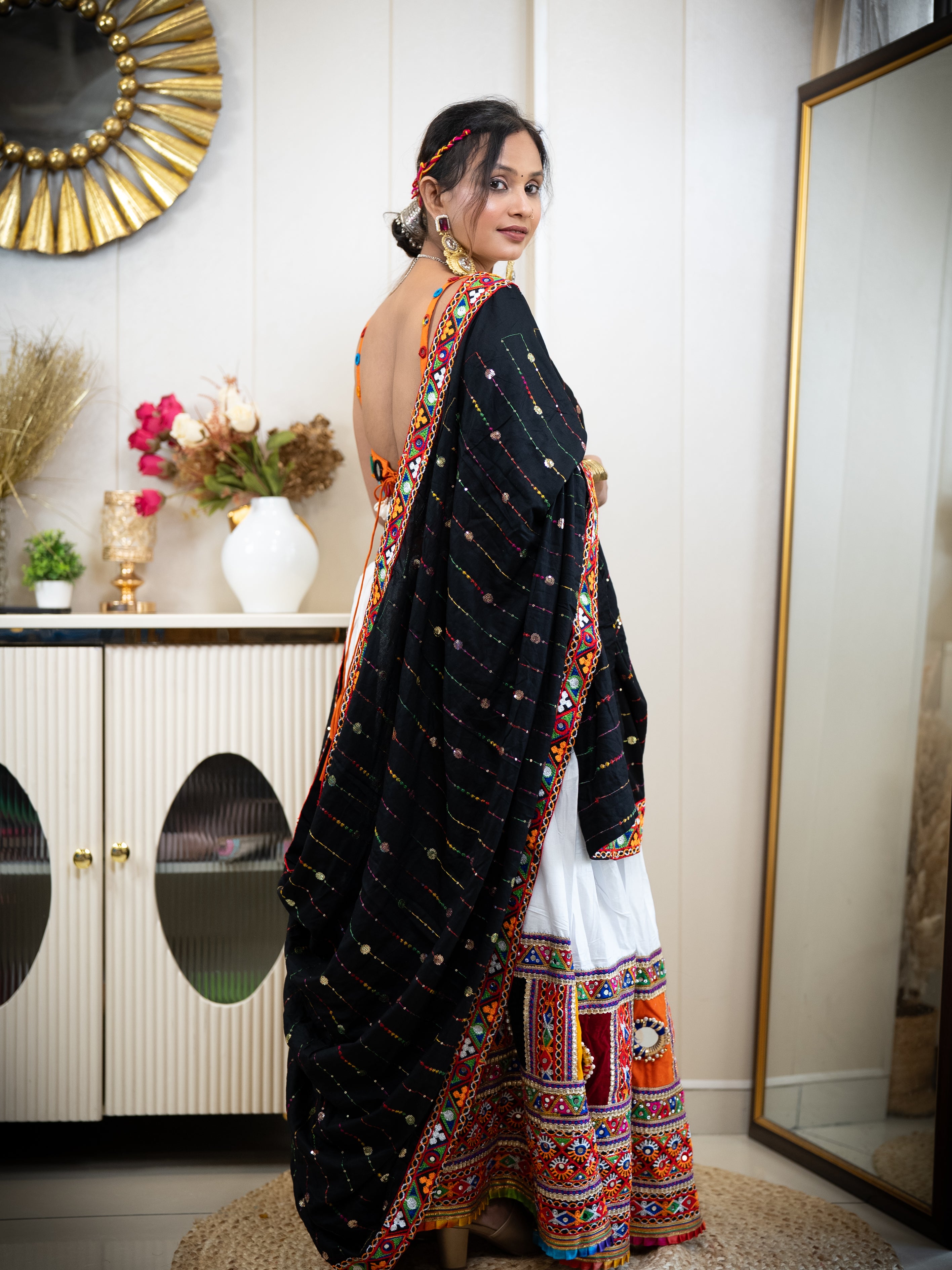 Authentic Gujarati Chaniya Choli for Navratri & Dandiya | Multicolor Mirror Work