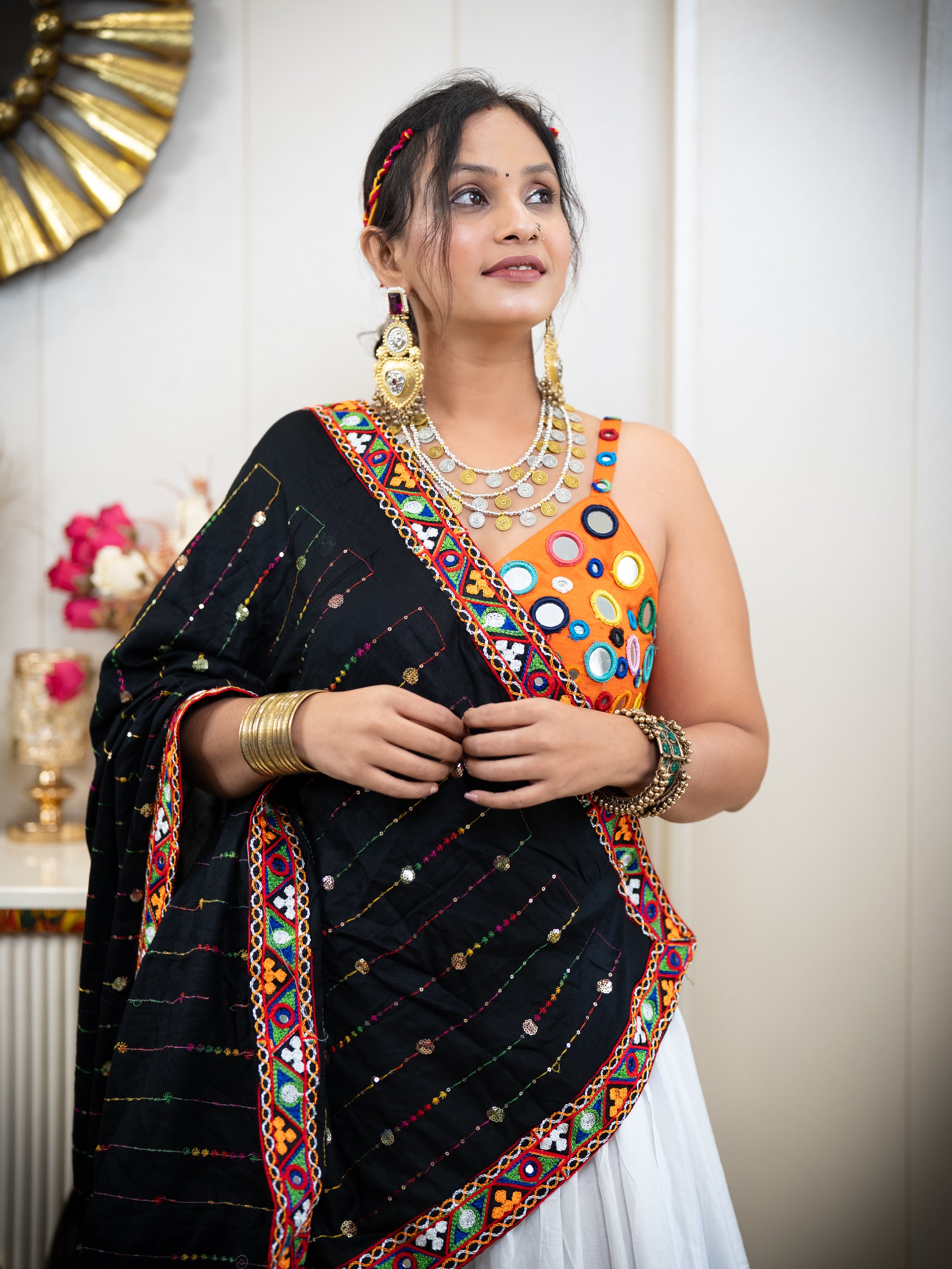 Authentic Gujarati Chaniya Choli for Navratri & Dandiya | Multicolor Mirror Work