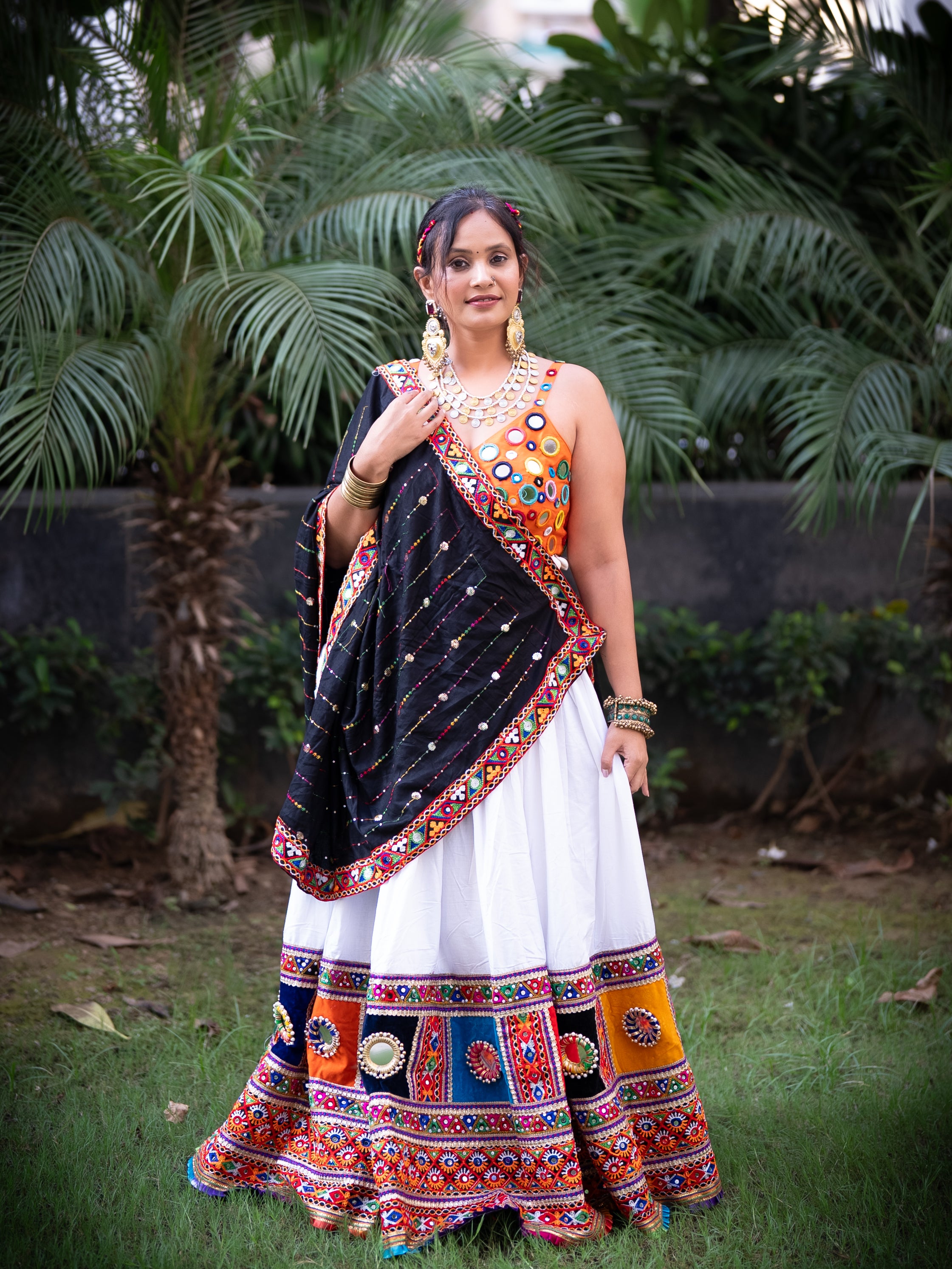 Authentic Gujarati Chaniya Choli for Navratri & Dandiya | Multicolor Mirror Work