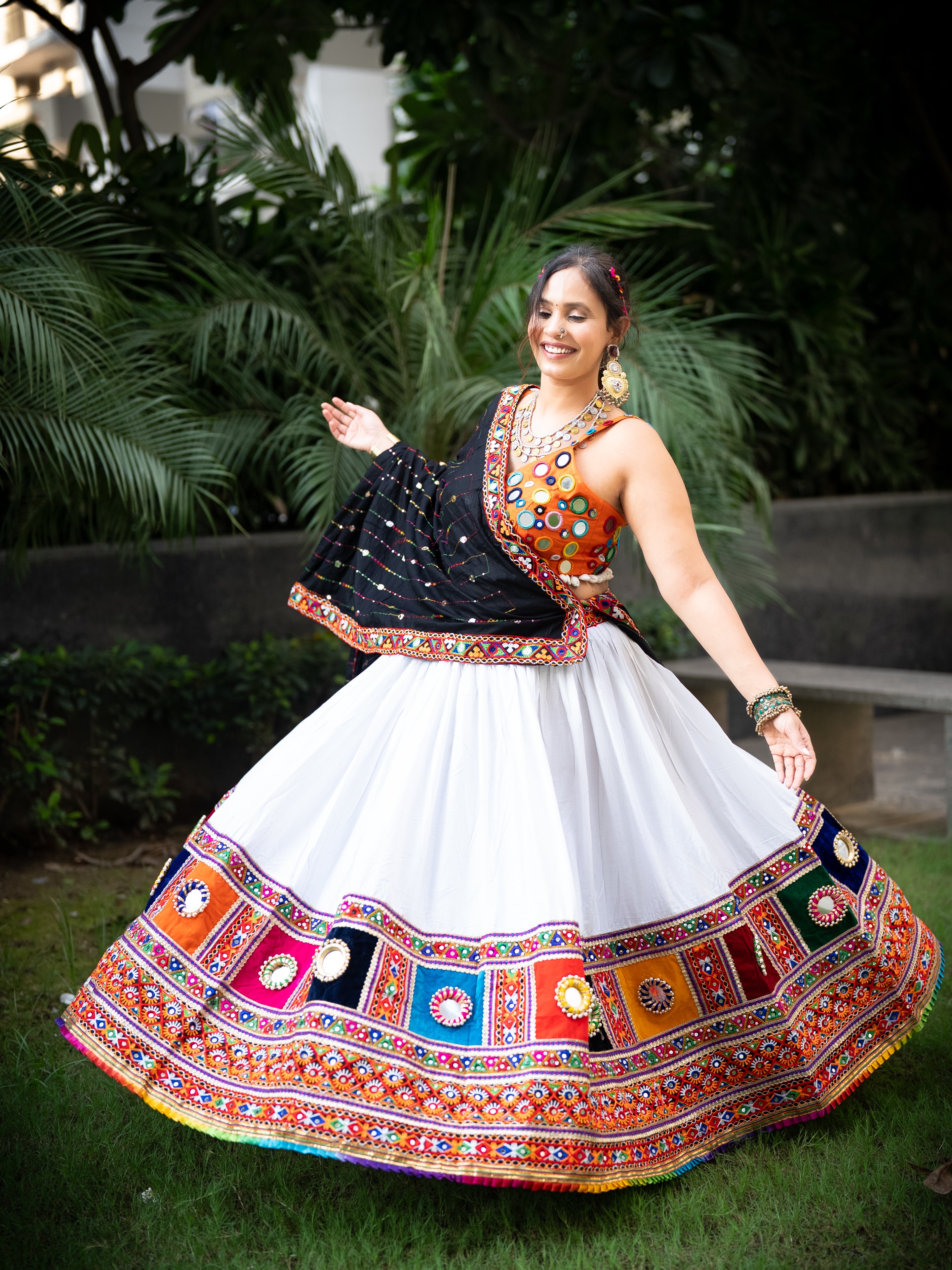 Authentic Gujarati Chaniya Choli for Navratri & Dandiya | Multicolor Mirror Work