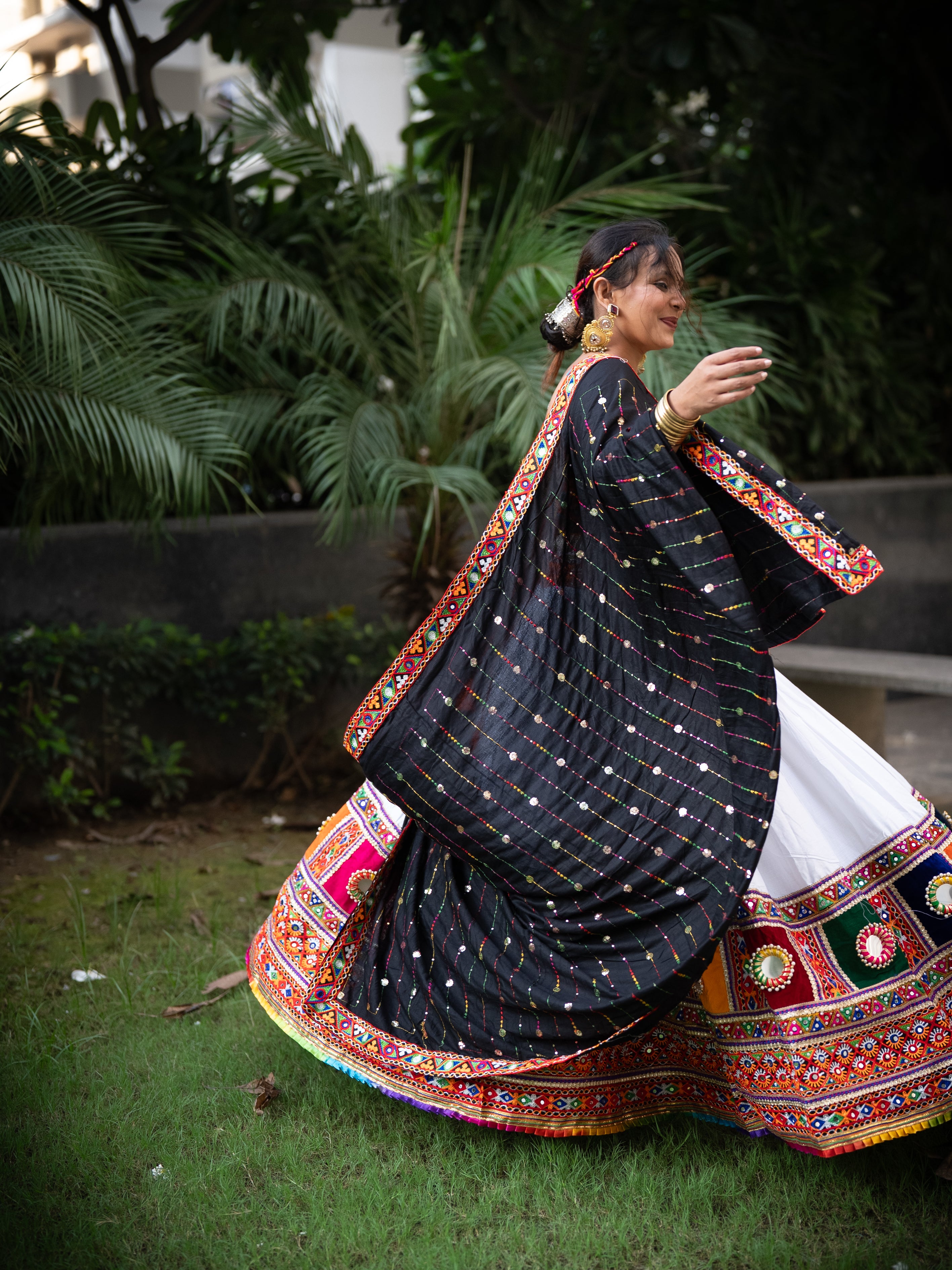 Authentic Gujarati Chaniya Choli for Navratri & Dandiya | Multicolor Mirror Work