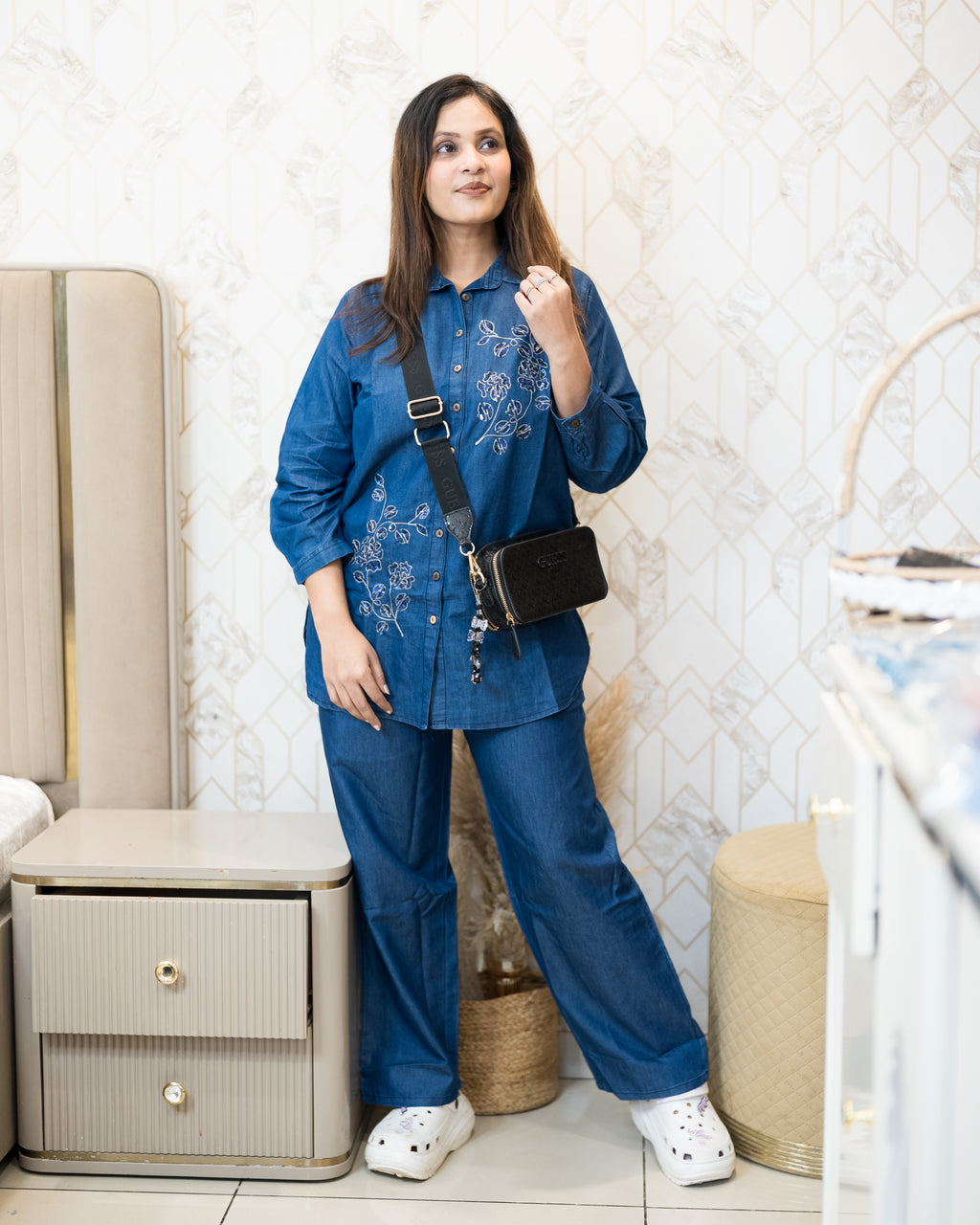 Midnight Bloom Denim Co-ord Set