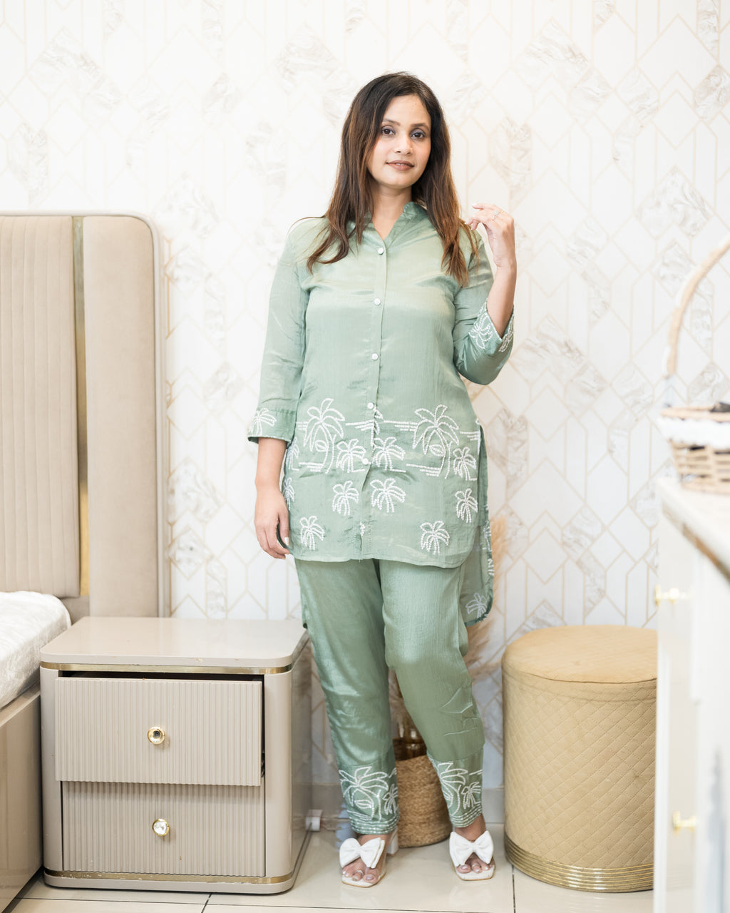 Palm Breeze Embroidered Co-ord Set