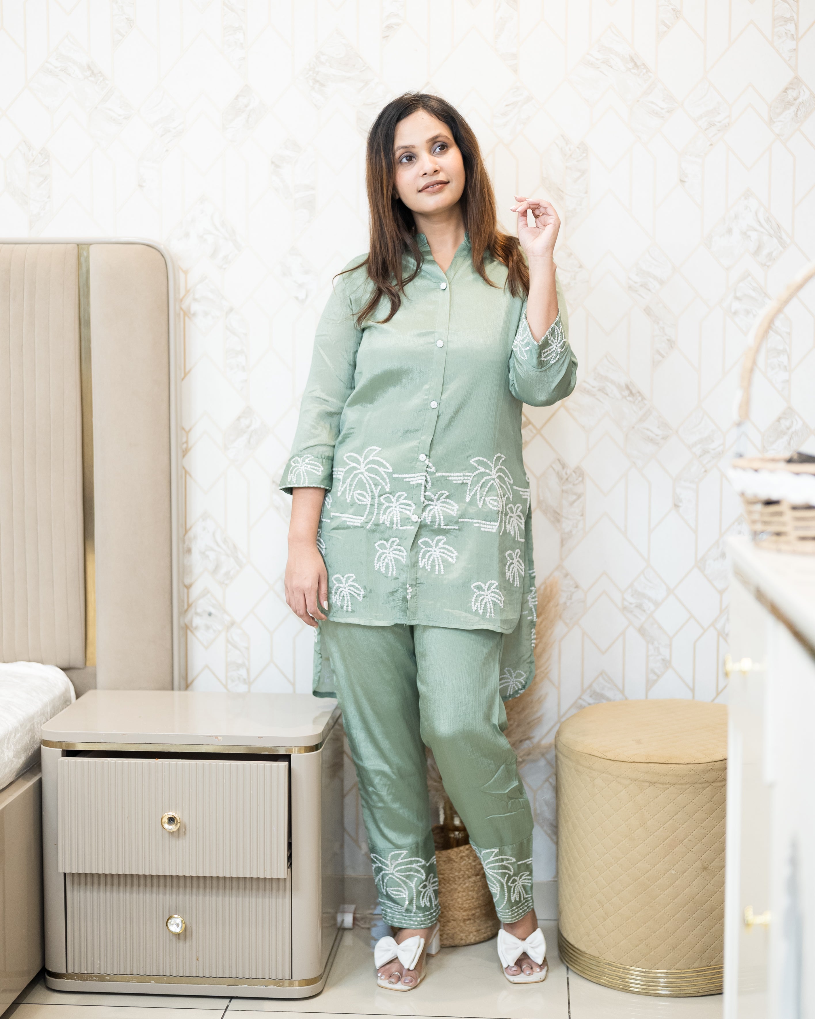 Palm Breeze Embroidered Co-ord Set