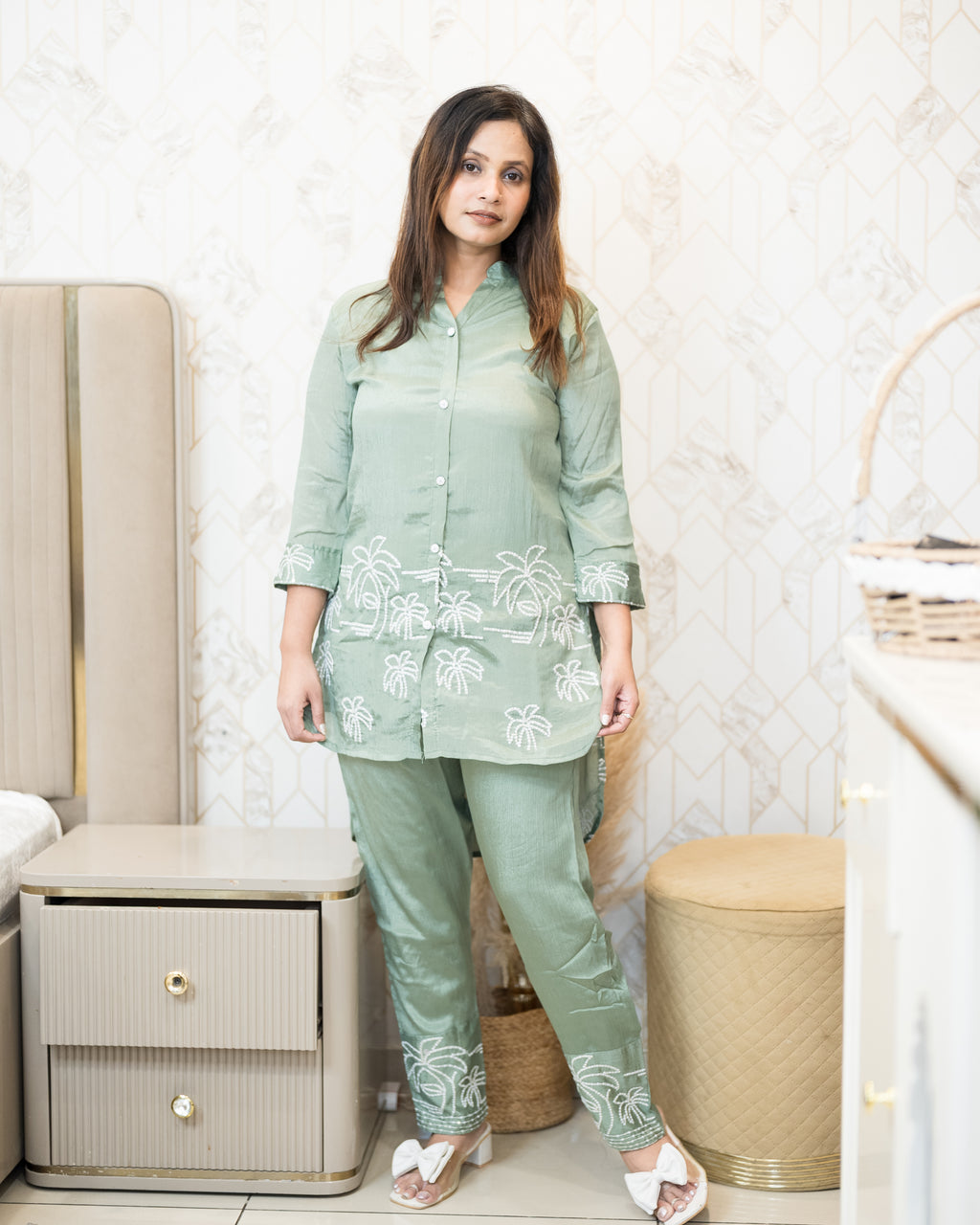 Palm Breeze Embroidered Co-ord Set