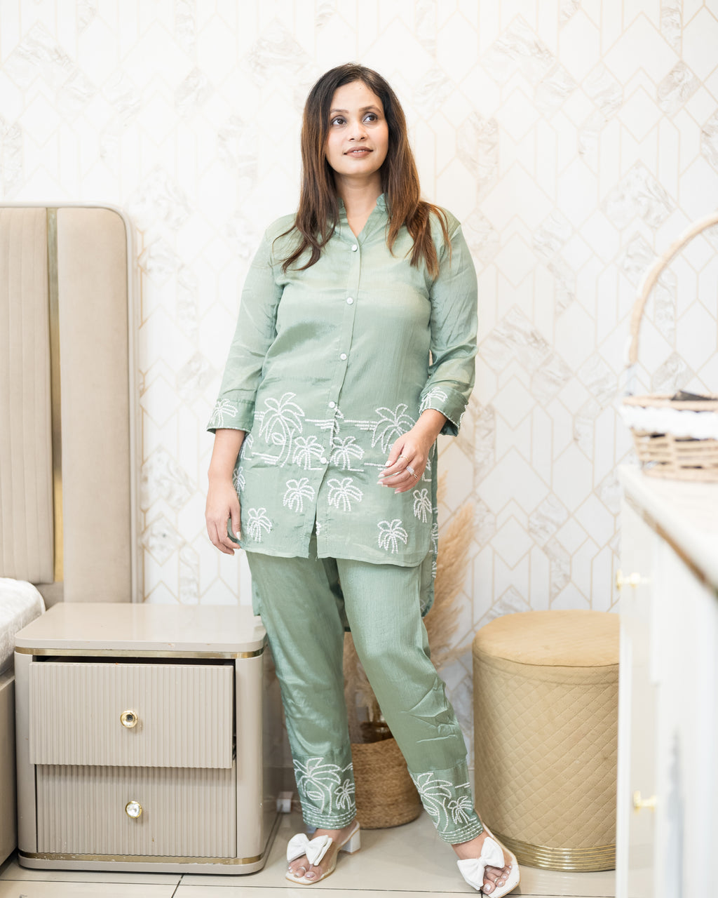 Palm Breeze Embroidered Co-ord Set