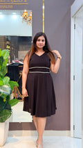 Cocoa Sparkle Dual-Band Rhinestone A-Line Dress